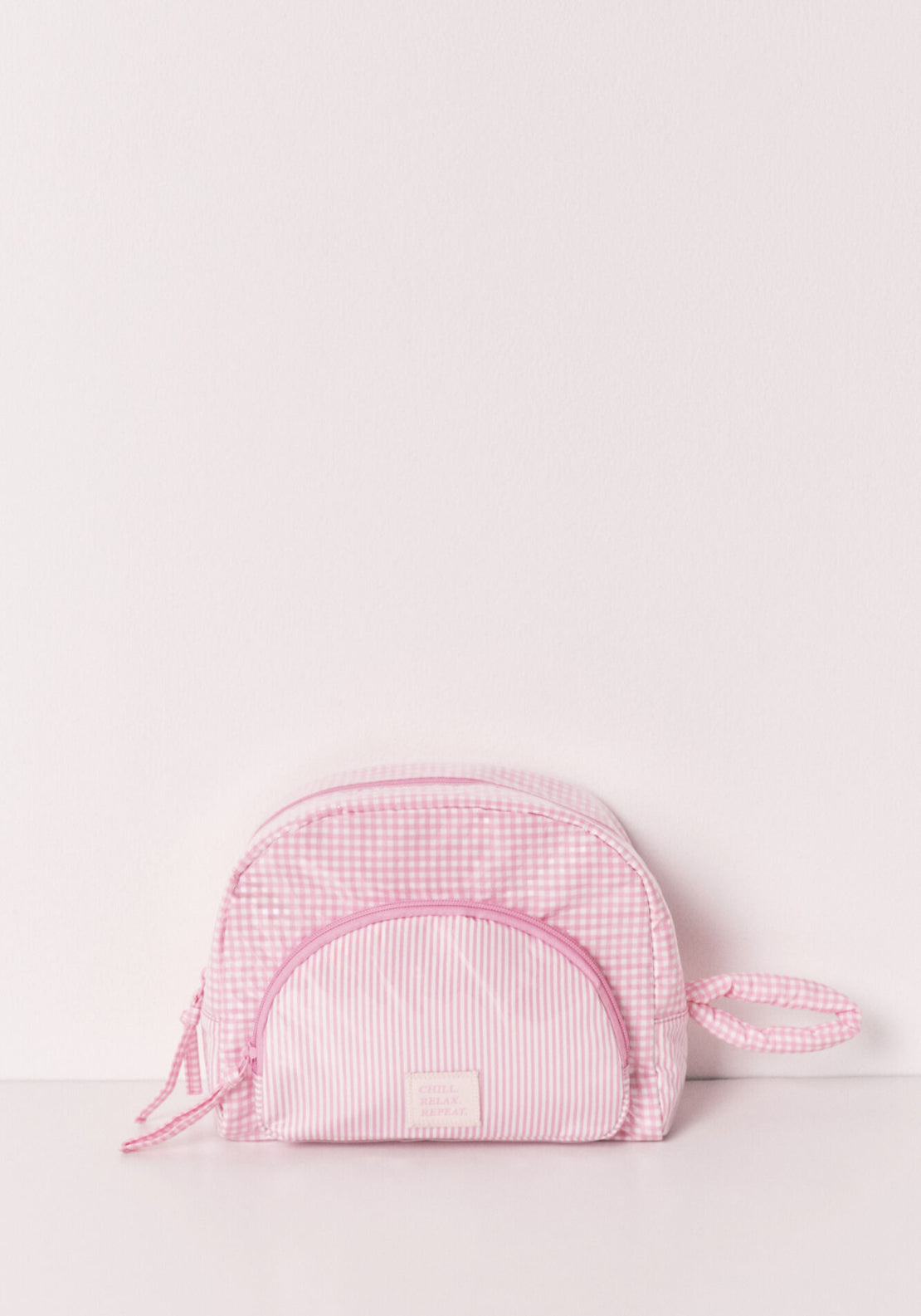 Puffer Checked & Striped Vanity Case - Pink