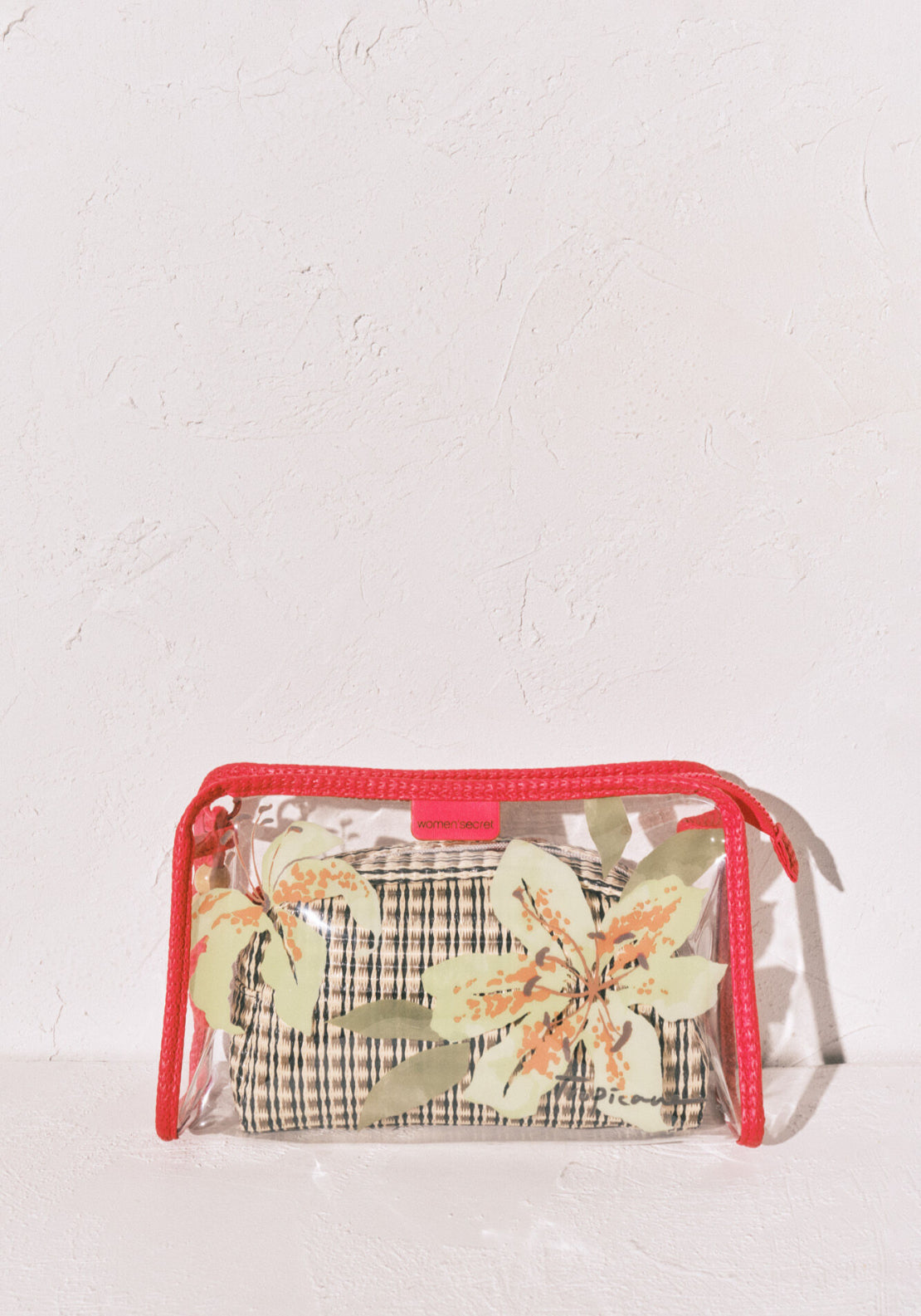 Transparent & Raffia Vanity Case Pack - Green