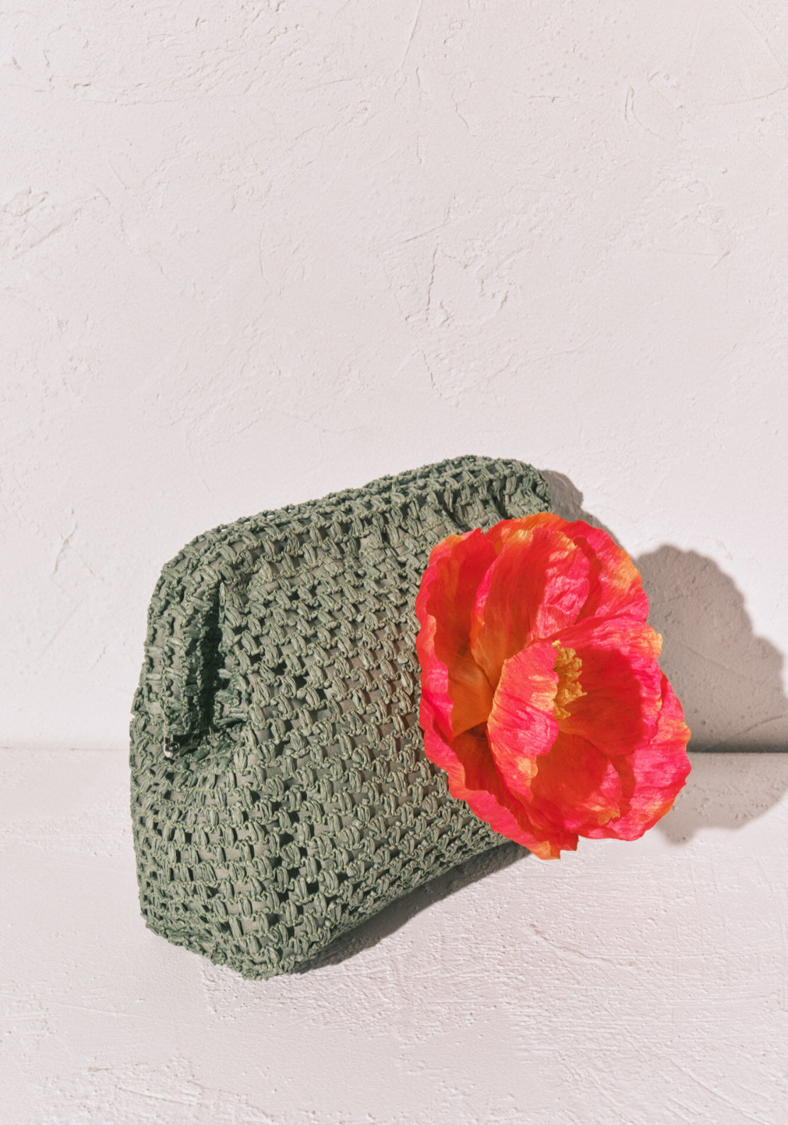 Large Raffia Floral Vanity Case - Green