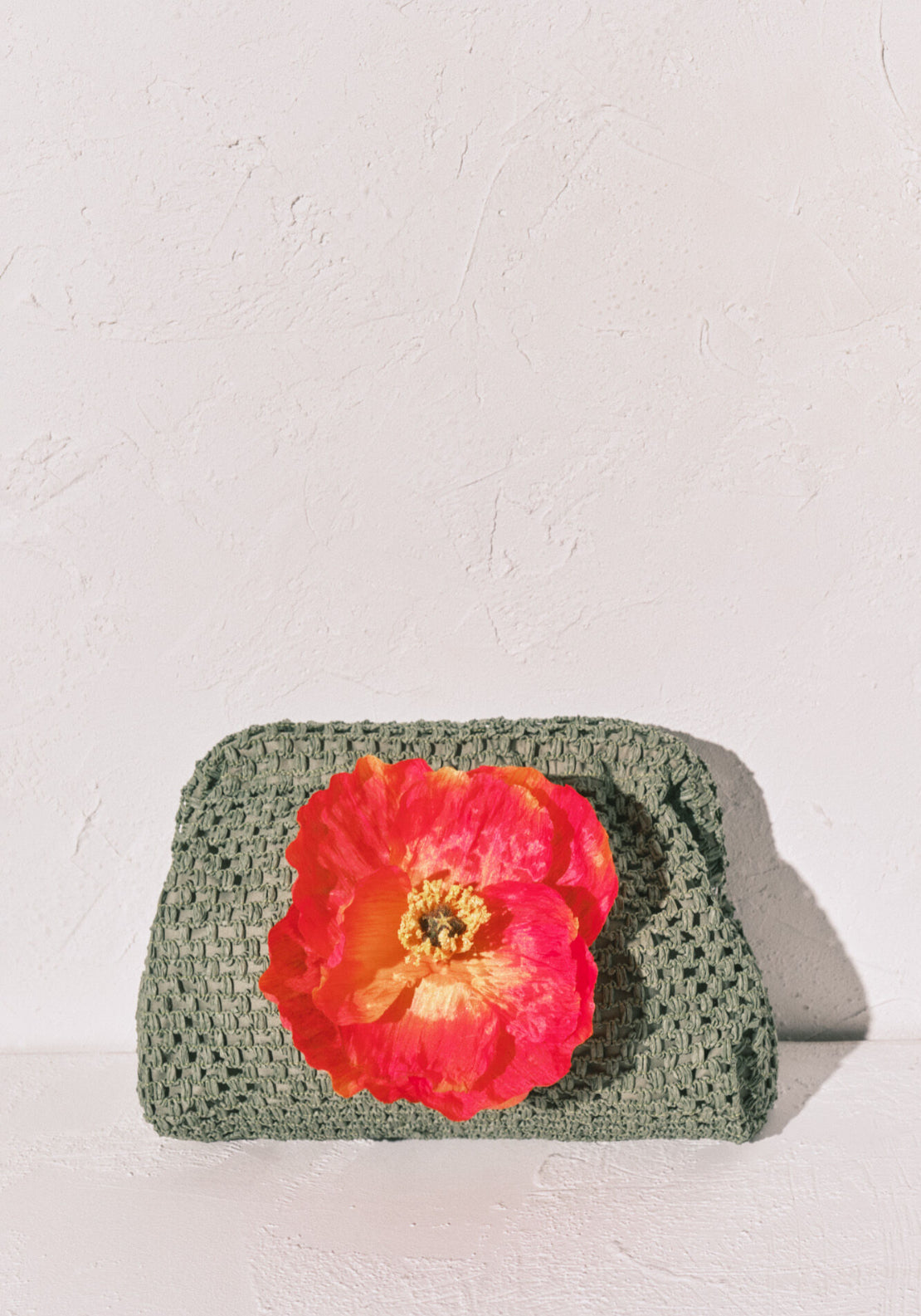 Large Raffia Floral Vanity Case - Green