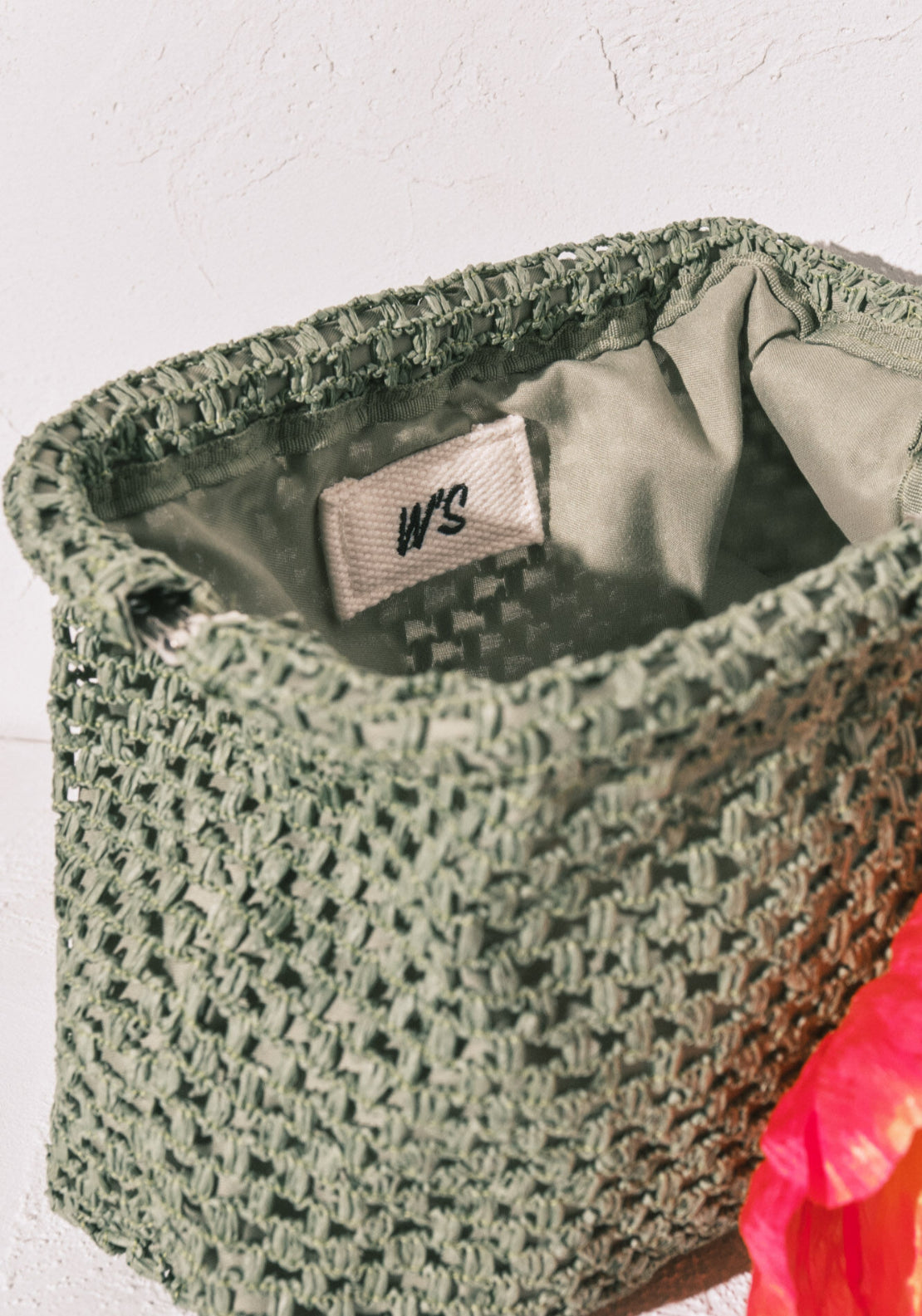 Large Raffia Floral Vanity Case - Green