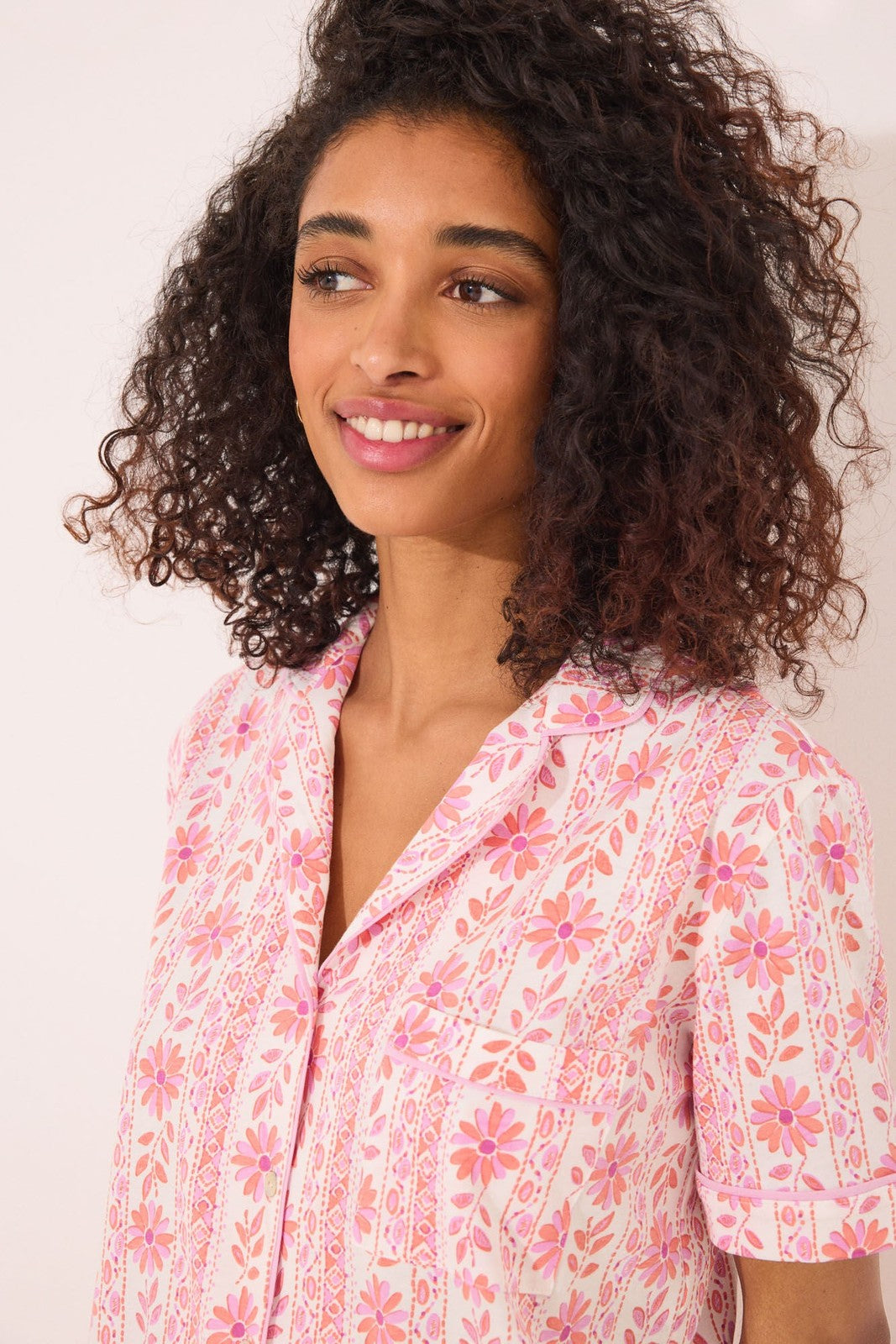 Womensecret Capri classic pyjamas 100% cotton flowers - Pink 3 Shaws Department Stores