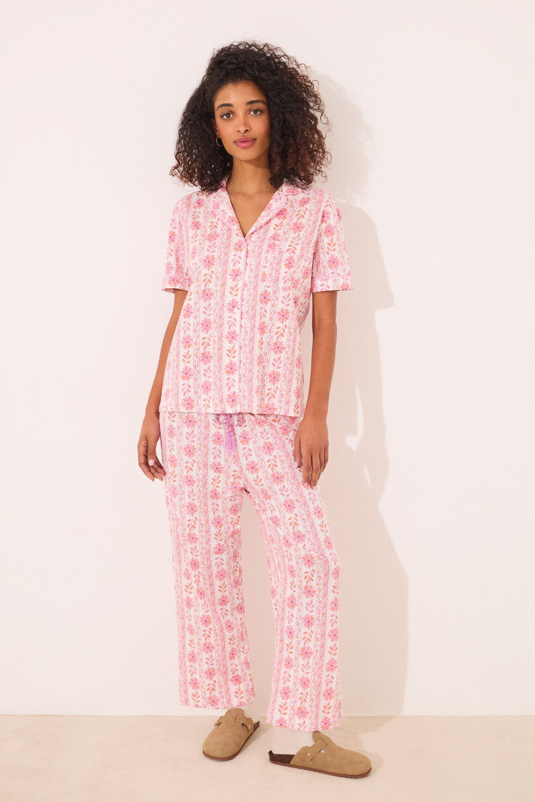 Womensecret Capri classic pyjamas 100% cotton flowers - Pink 6 Shaws Department Stores
