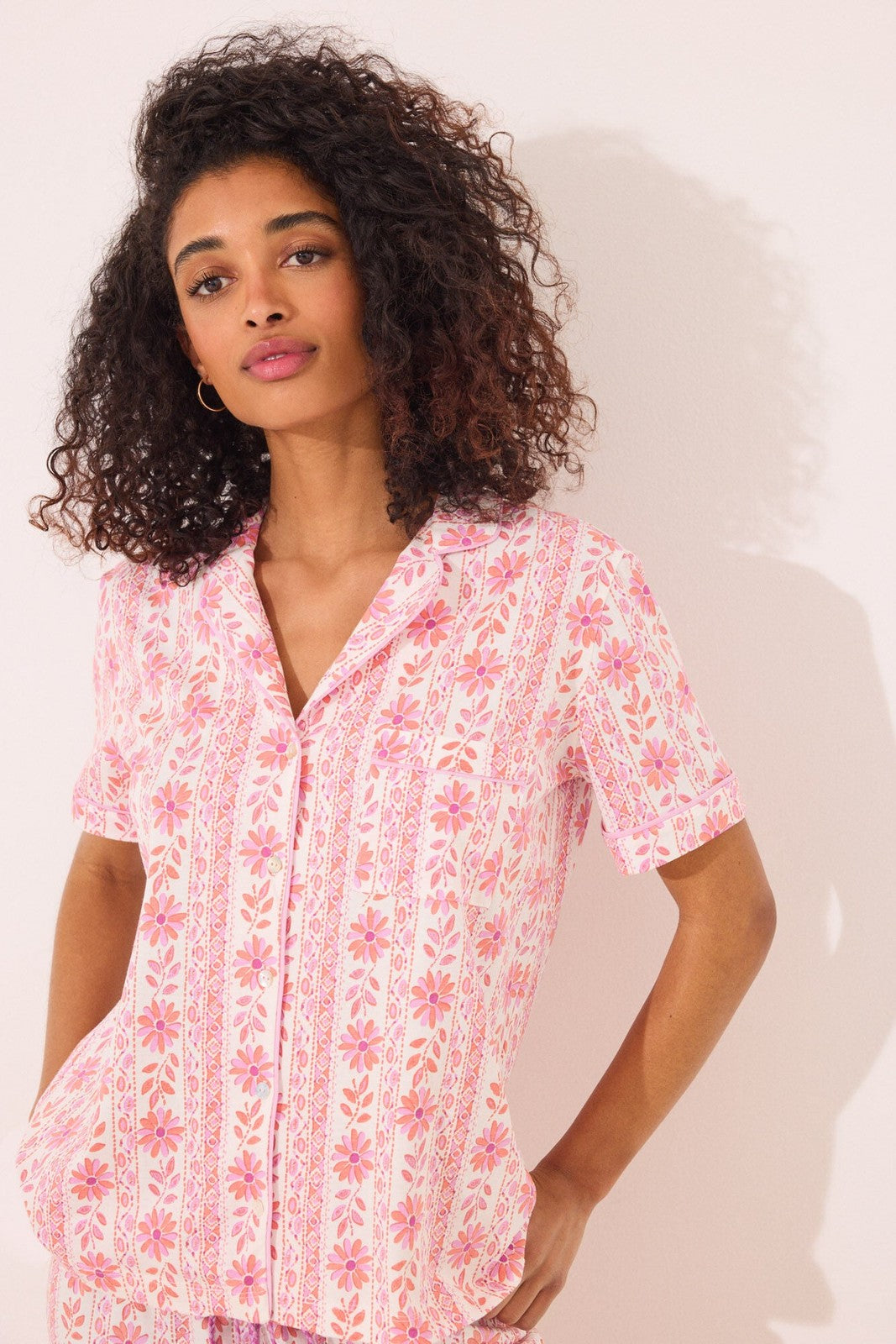 Womensecret Capri classic pyjamas 100% cotton flowers - Pink 2 Shaws Department Stores
