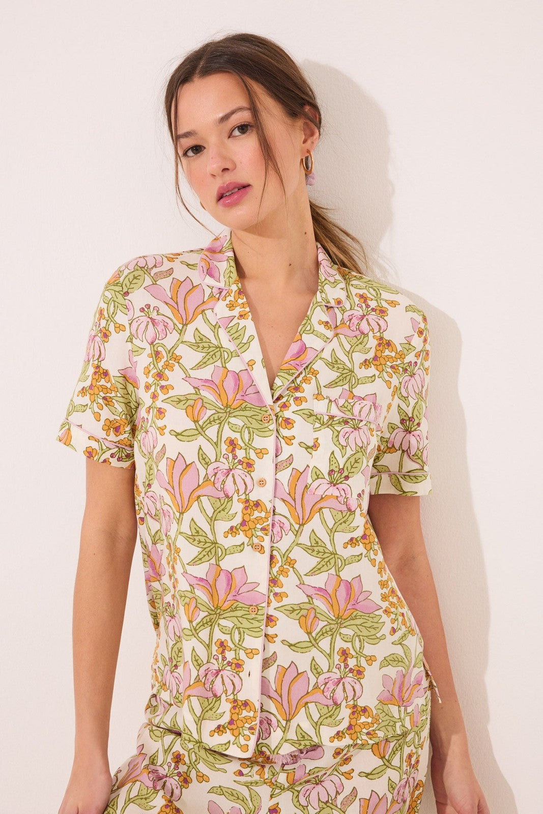 Womensecret Viscose classic pyjamas with floral print - White 1 Shaws Department Stores