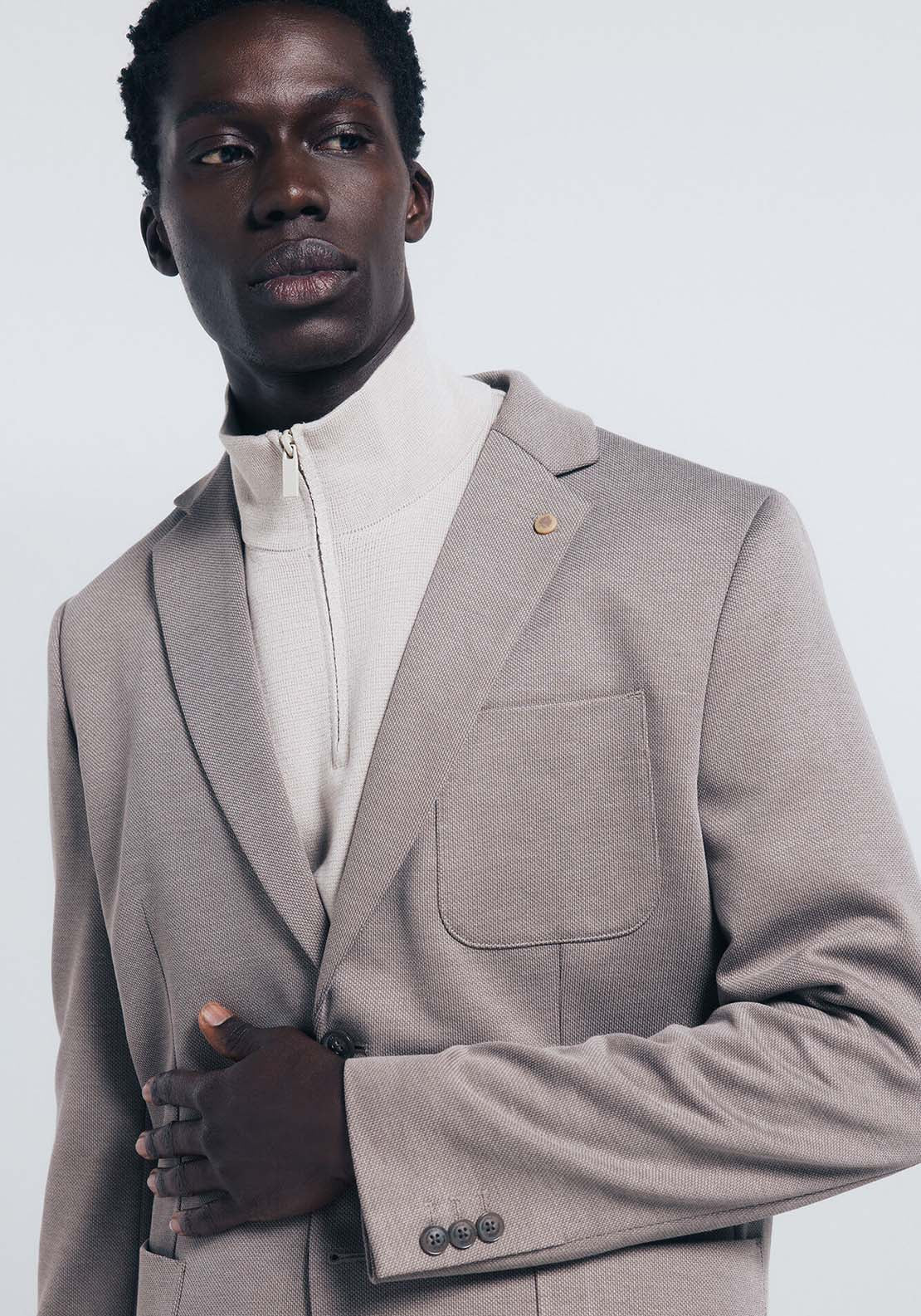 Birdseye Blazer - Beige
