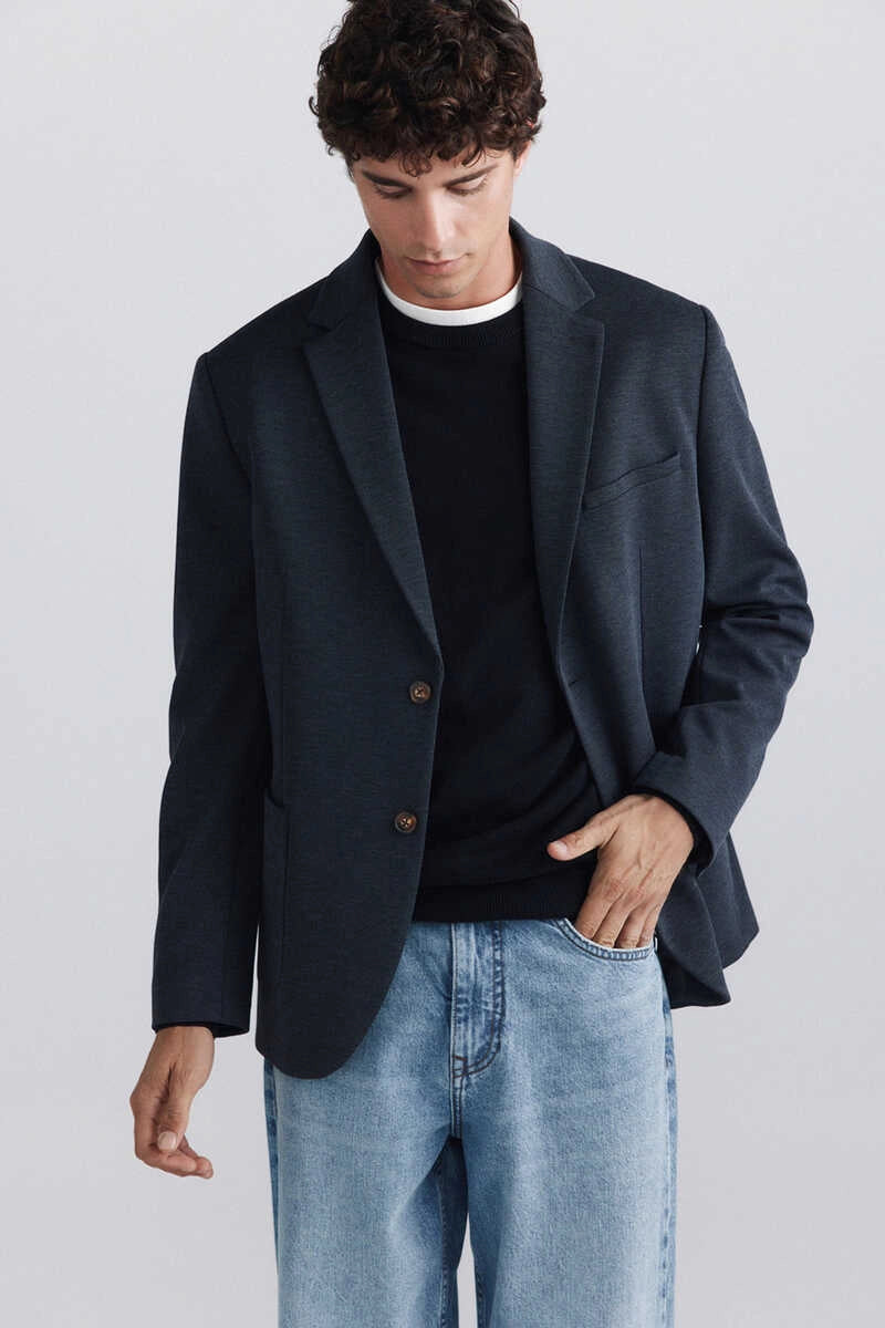 Pique Melange Blazer - Blue