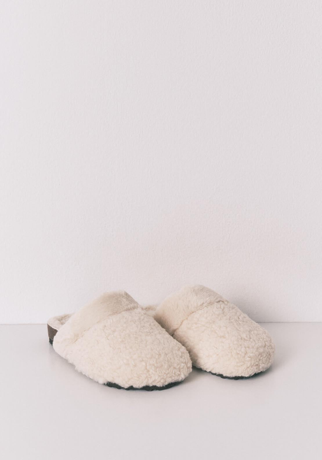 Sheepskin Faux Shearling Slippers - Ivory