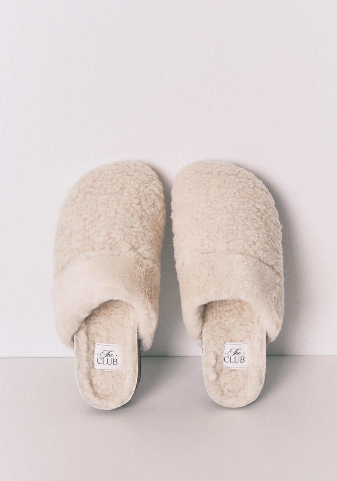 Sheepskin Faux Shearling Slippers - Ivory