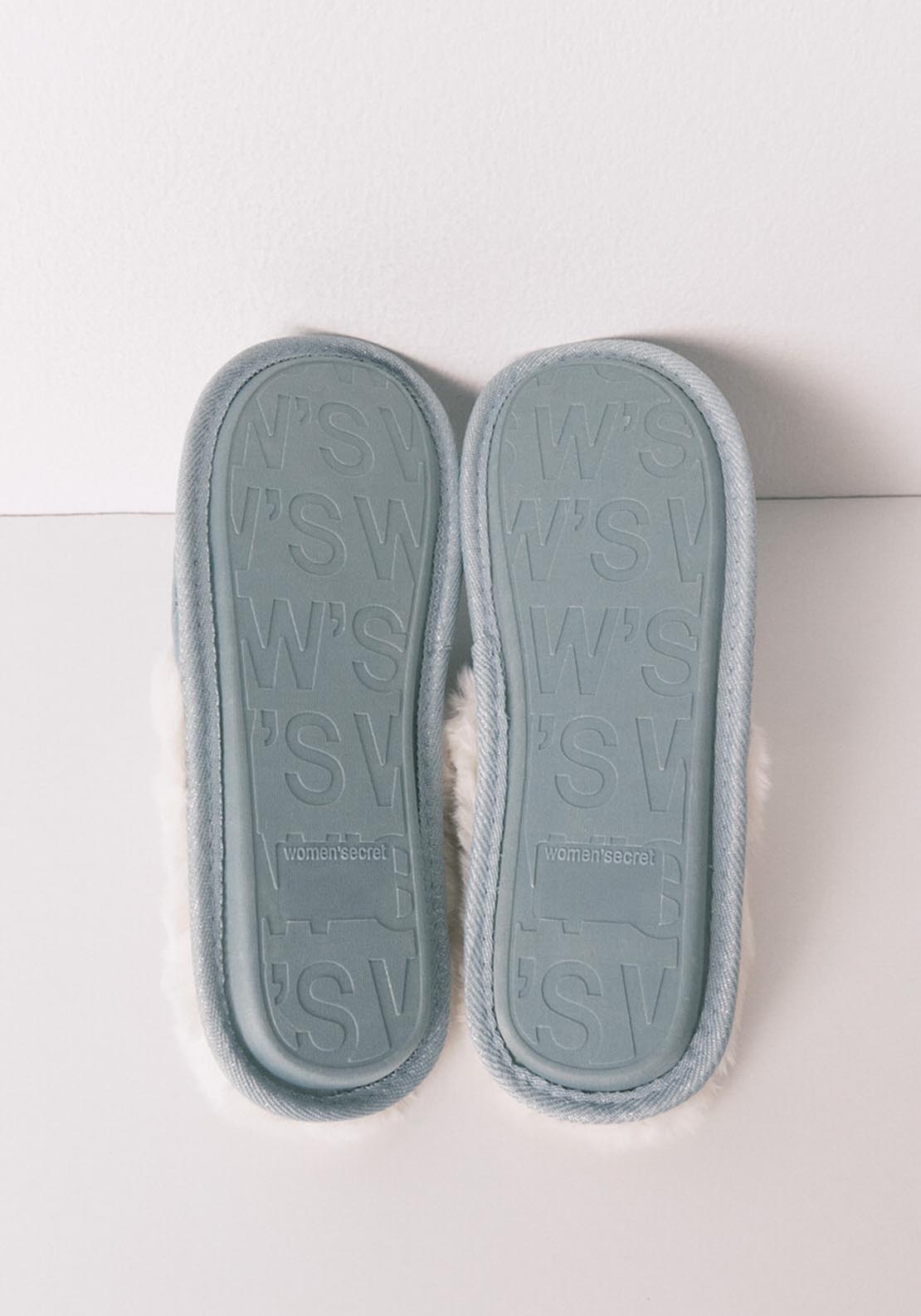 Green Lurex Fur Ribbed Slippers - Green
