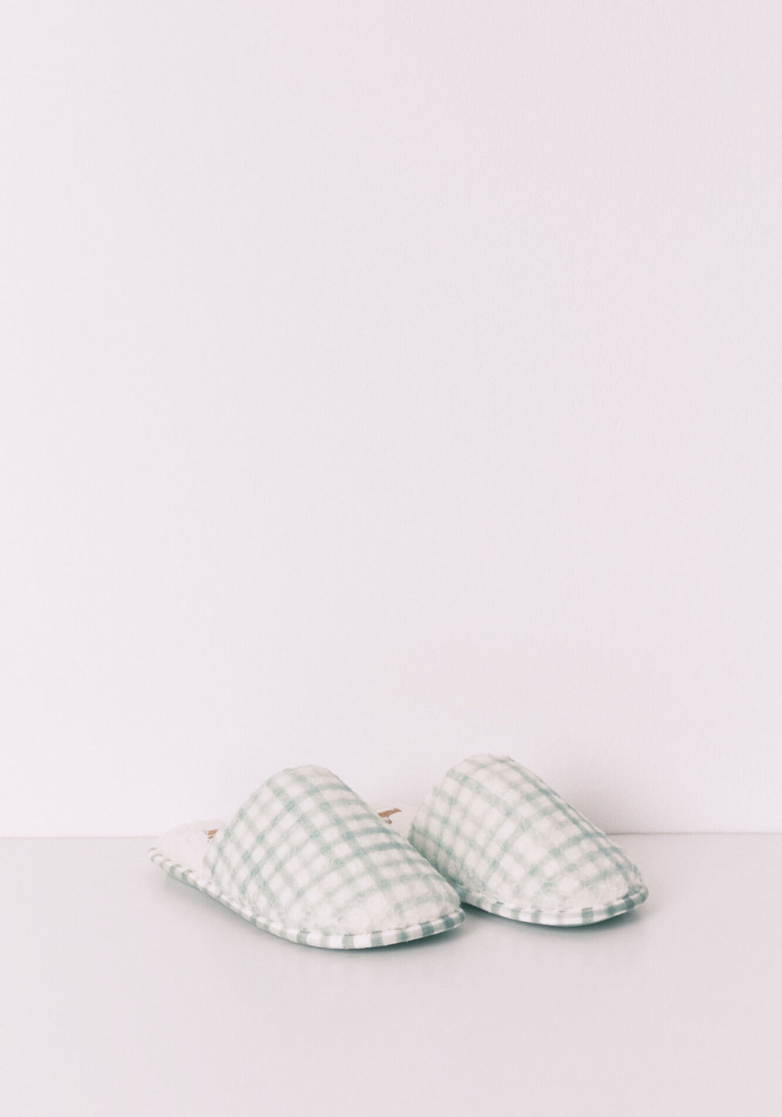 Faux Shearling Plaid Slippers - Green