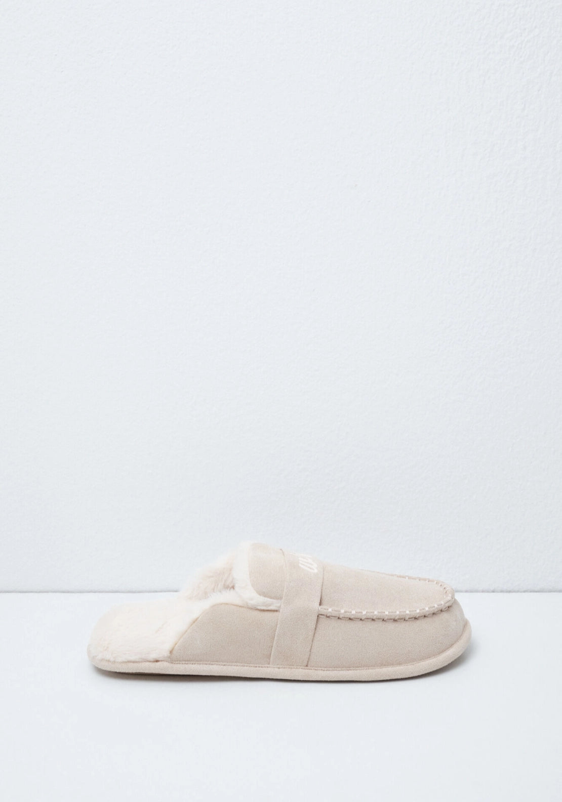 Open Lined Loafer Slippers - White