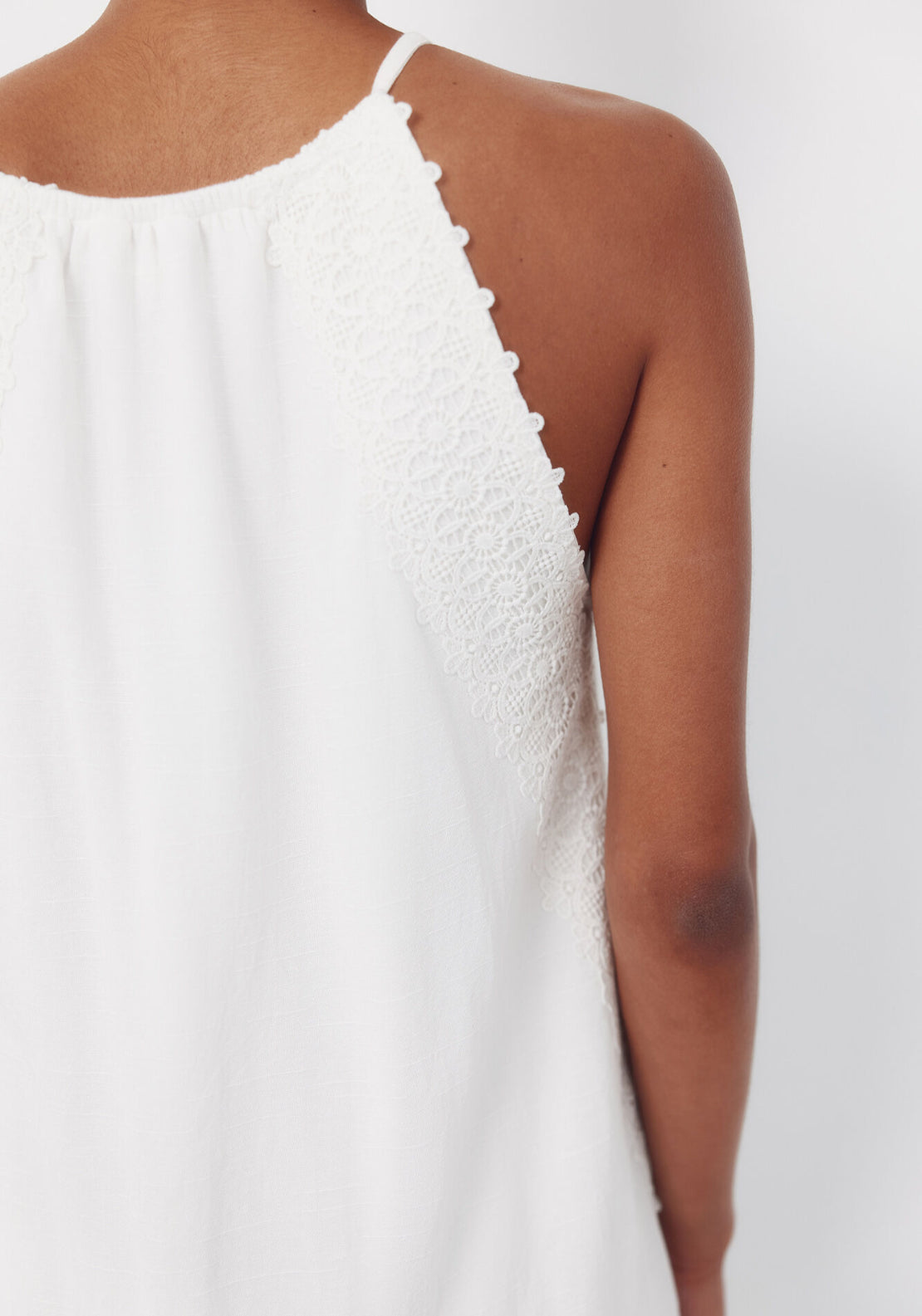 Cortefiel Halterneck Cotton Dress With Floral Crochet Ribbon - White 5 Shaws Department Stores