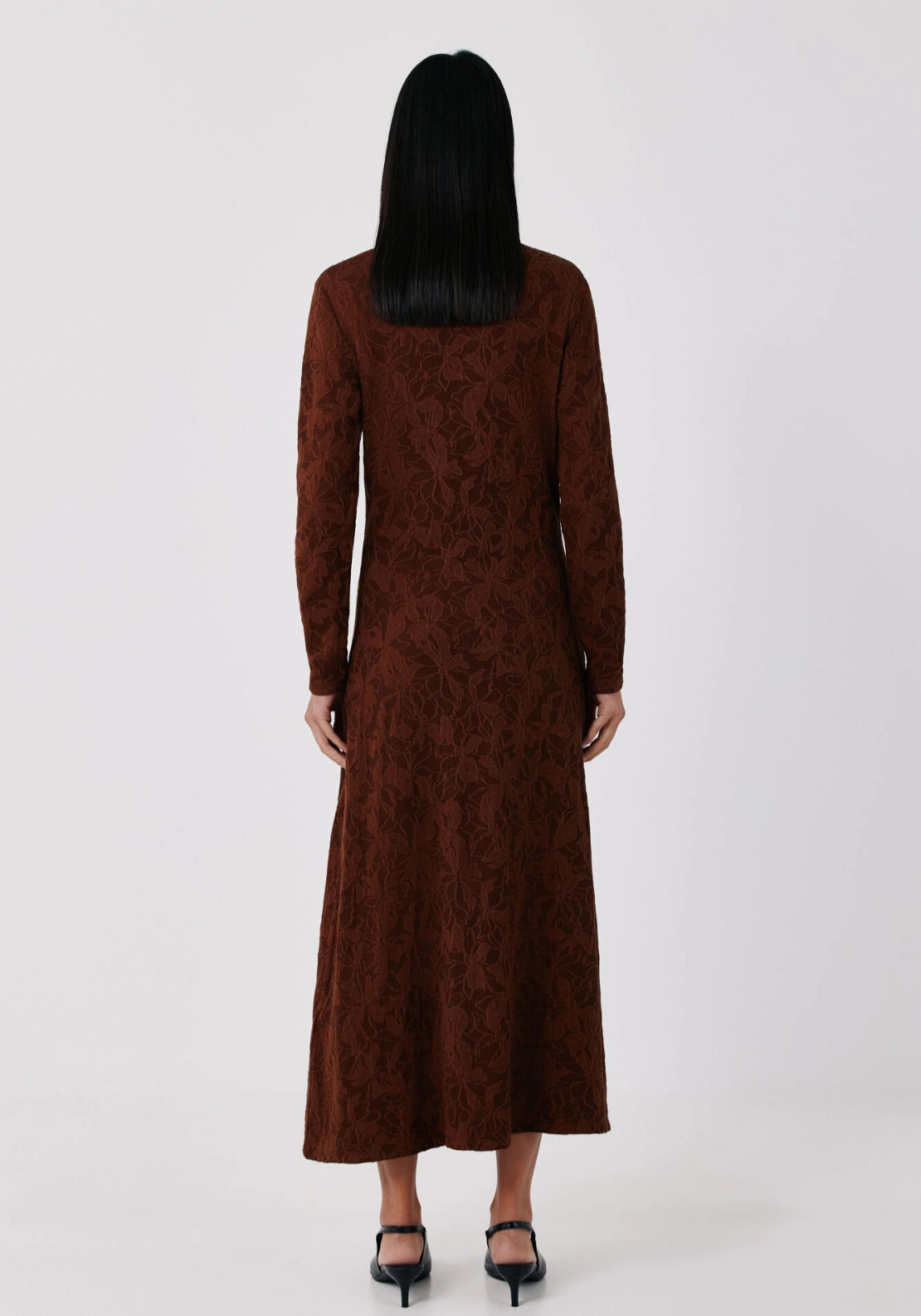 Floral Jacquard Knit Dress - Dark Brown