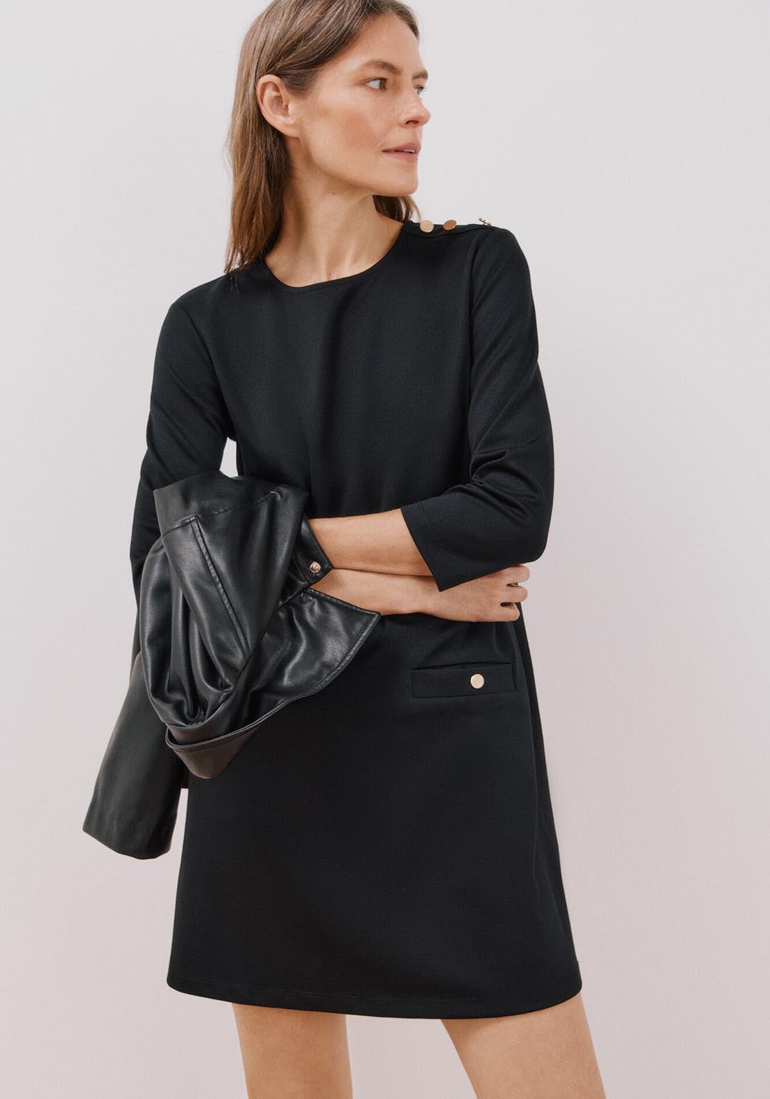 Cortefiel Short Stretch Dress - Black 1 Shaws Department Stores