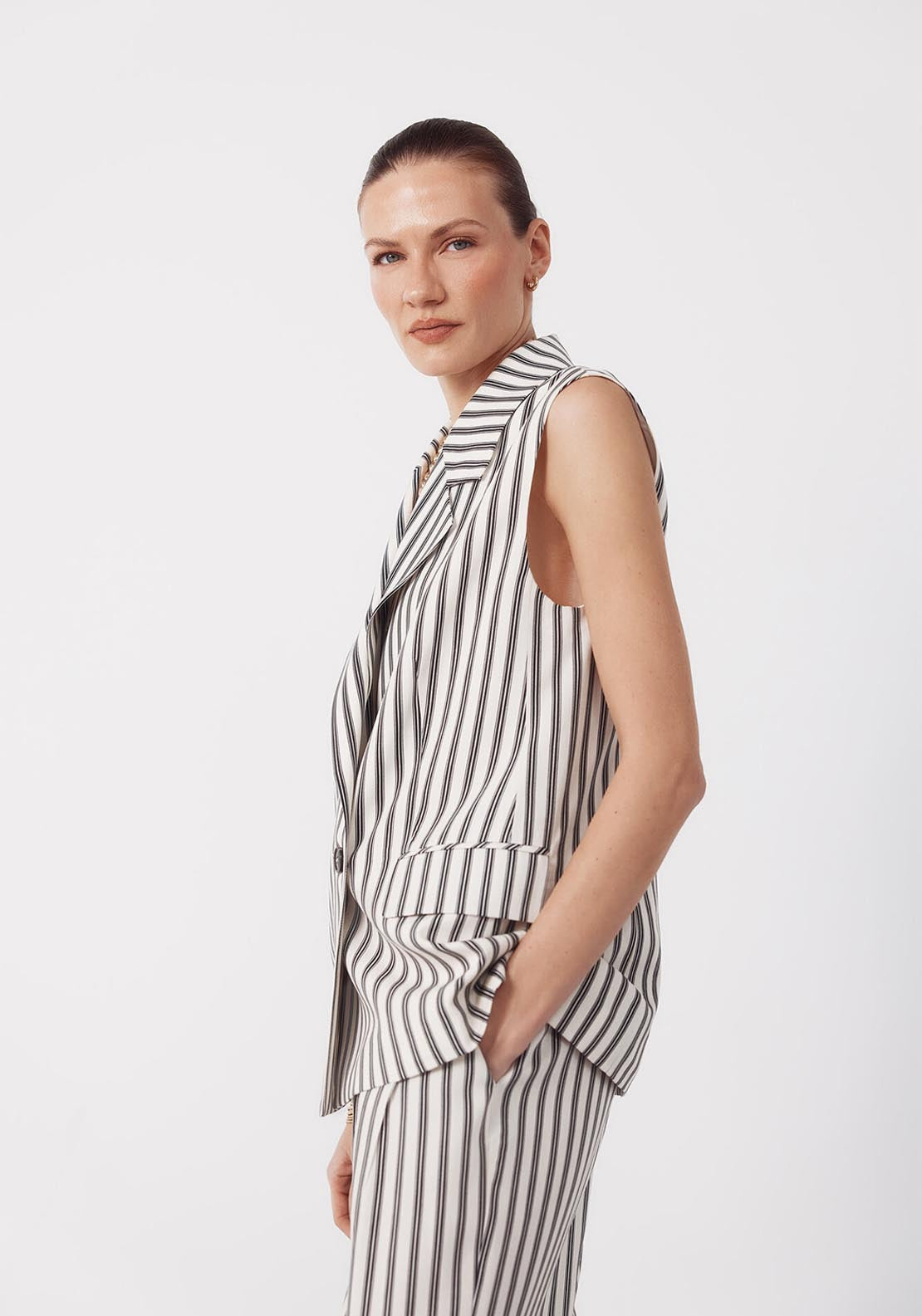 Cortefiel Long Striped Suit Vest - Printed 3 Shaws Department Stores