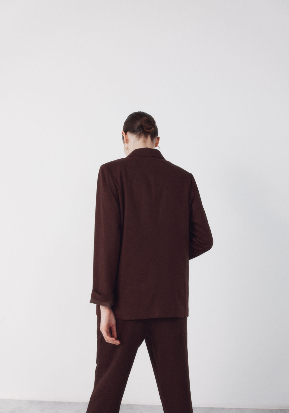 Fabric With Linen Blazer - Dark Brown