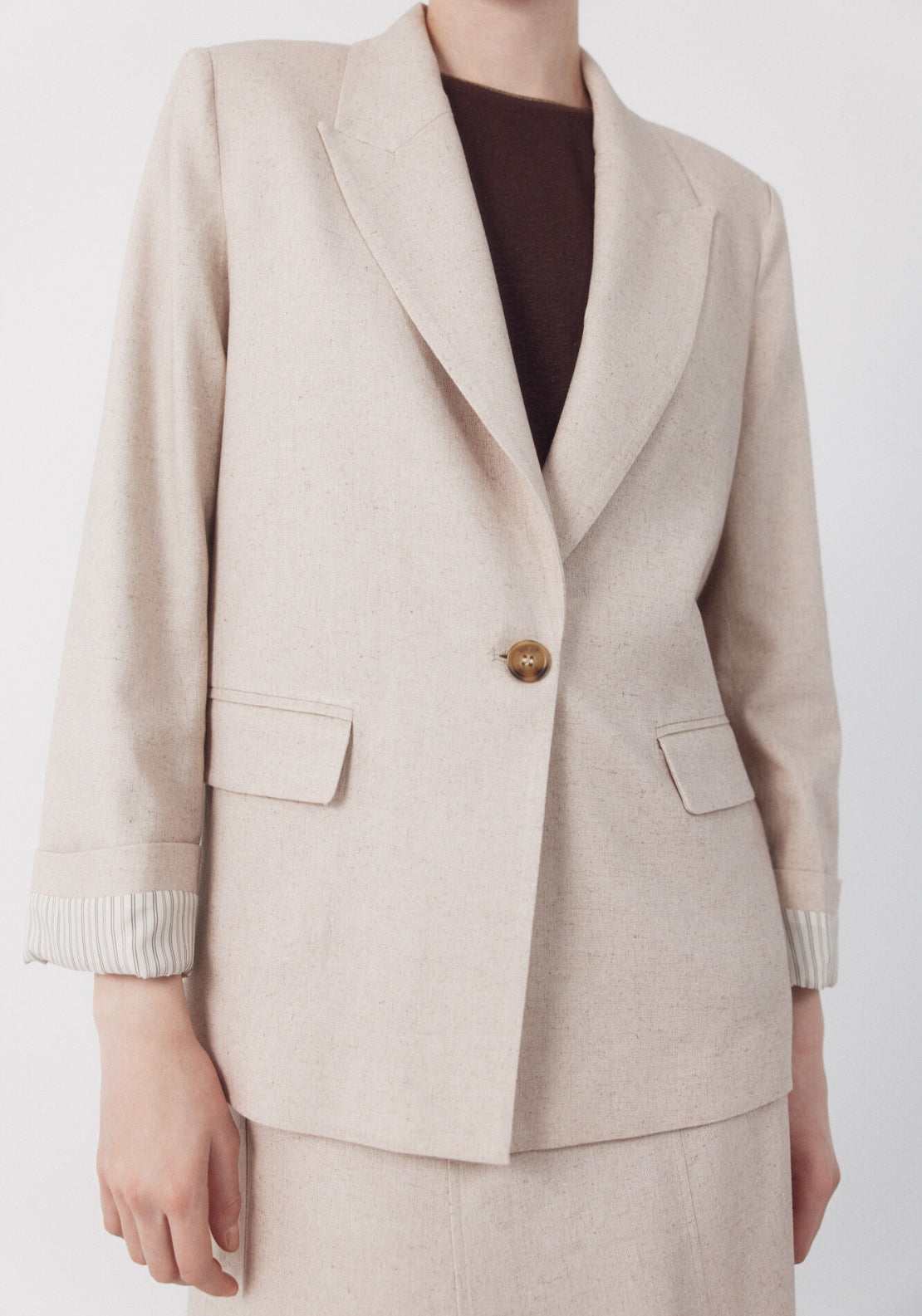 Fabric With Linen Blazer - Sand