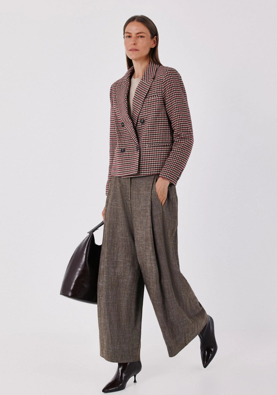 Cropped Double Breasted Blazer - Maroon