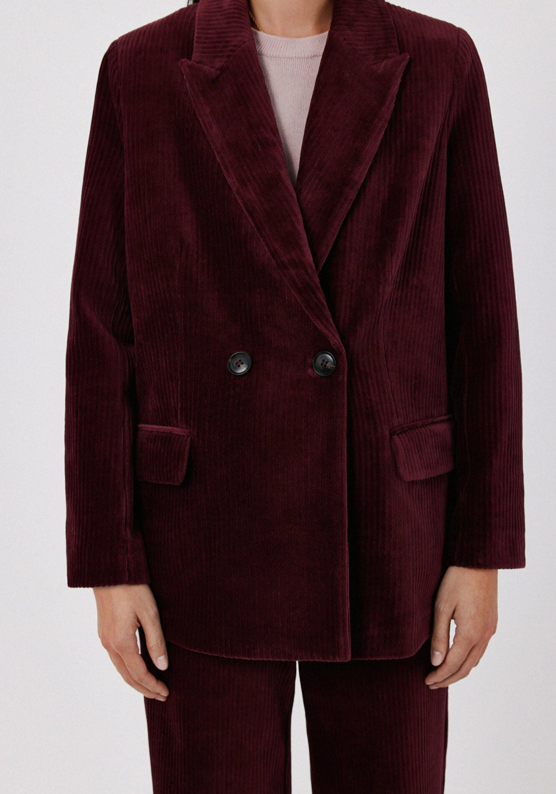 Soft Corduroy Double Breasted Blazer - Red