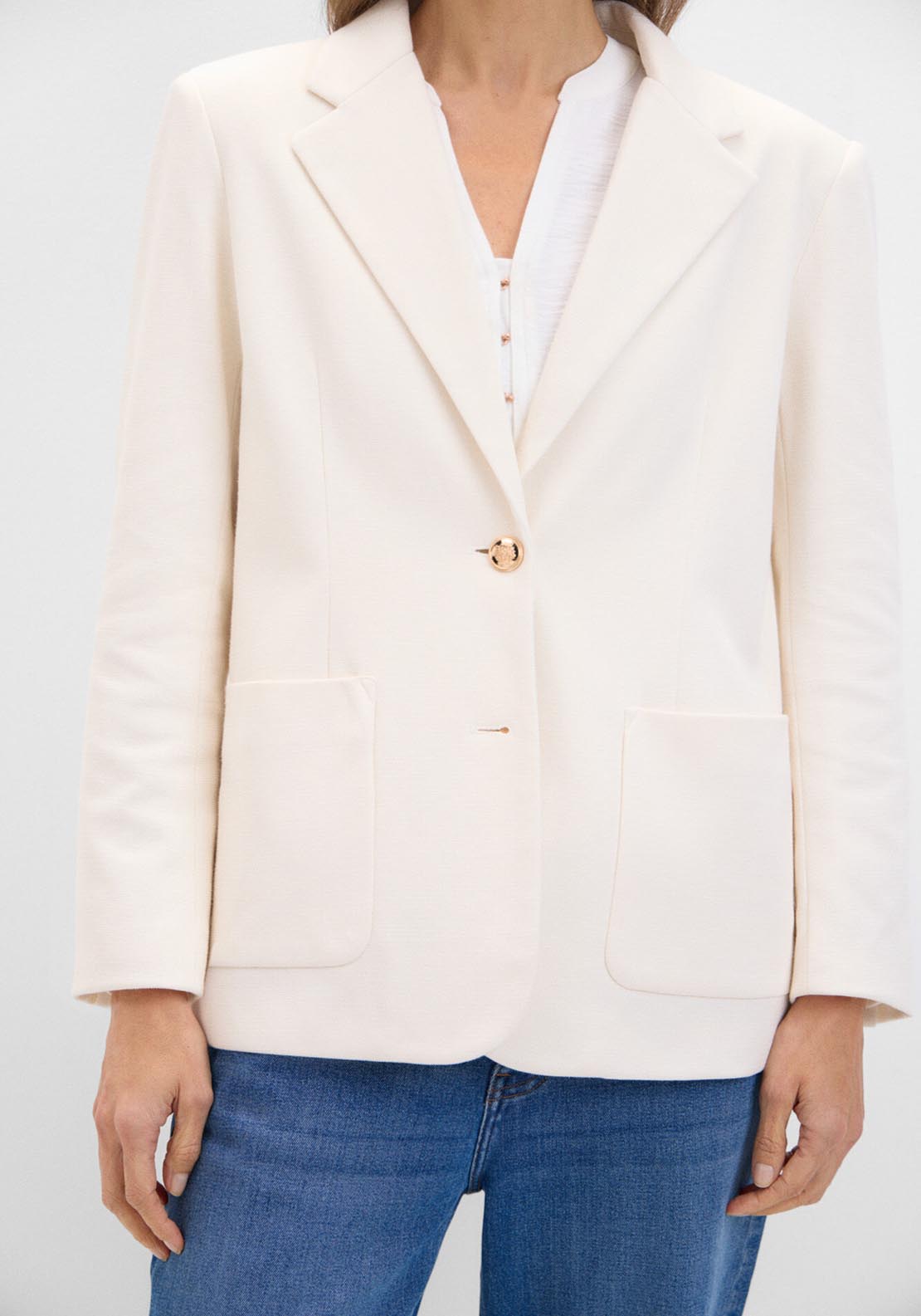 Cortefiel Piqué-Knit Blazer - Ivory 3 Shaws Department Stores