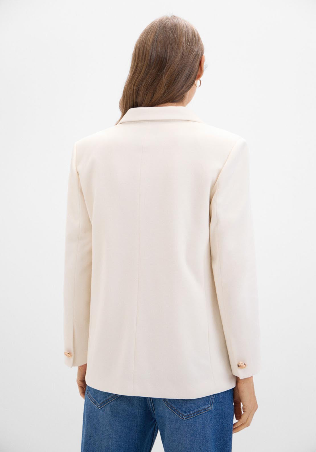 Cortefiel Piqué-Knit Blazer - Ivory 4 Shaws Department Stores