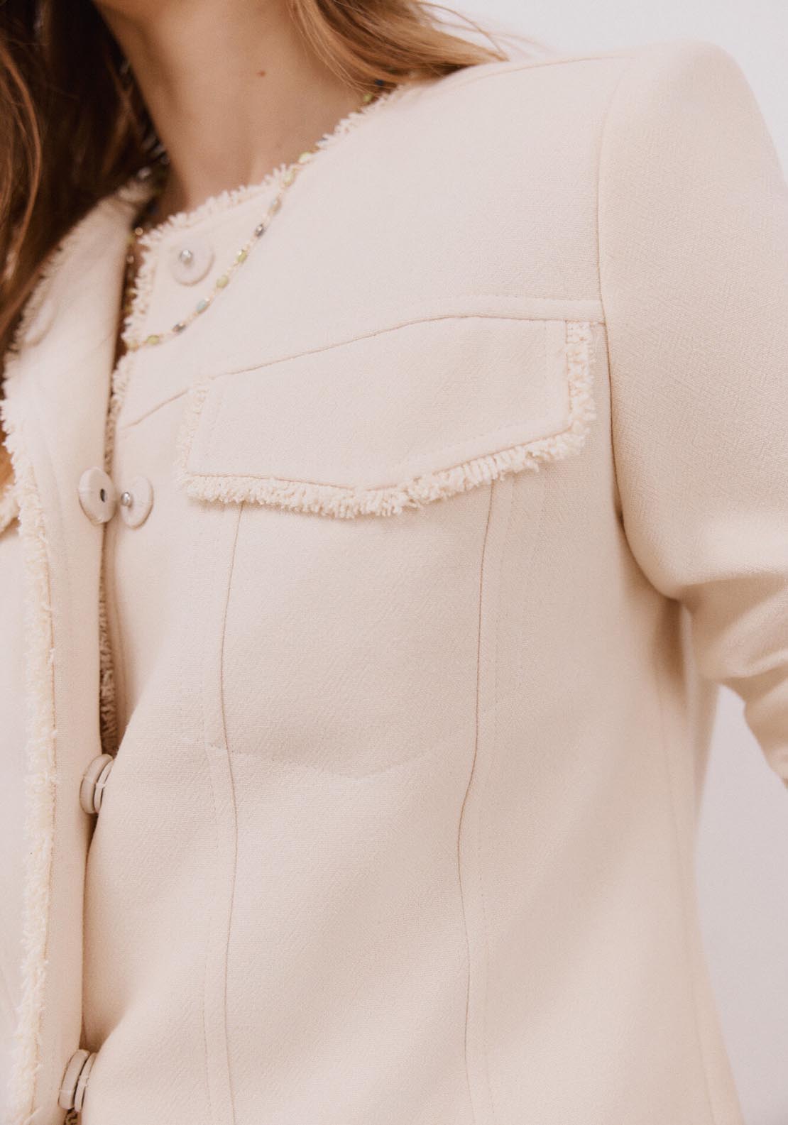 Cortefiel Fringe Jacket - Ivory 3 Shaws Department Stores