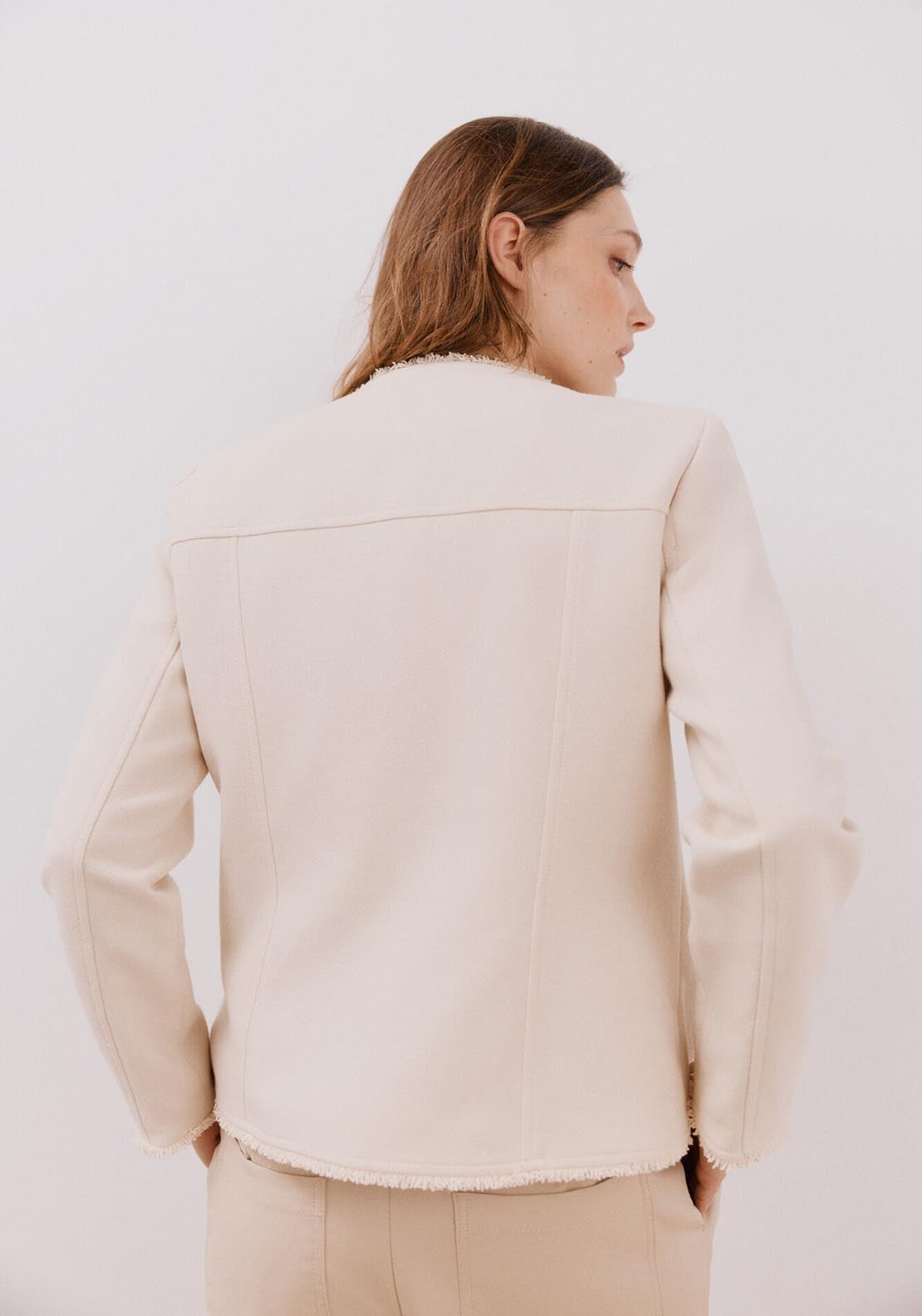 Cortefiel Fringe Jacket - Ivory 2 Shaws Department Stores