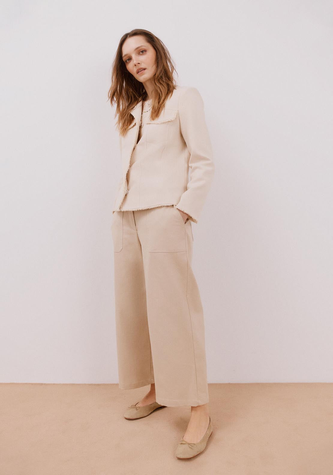 Cortefiel Fringe Jacket - Ivory 4 Shaws Department Stores