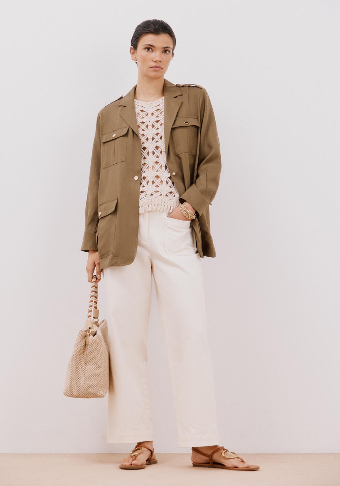 Cortefiel Safari Style Jacket - Dark Khaki 2 Shaws Department Stores