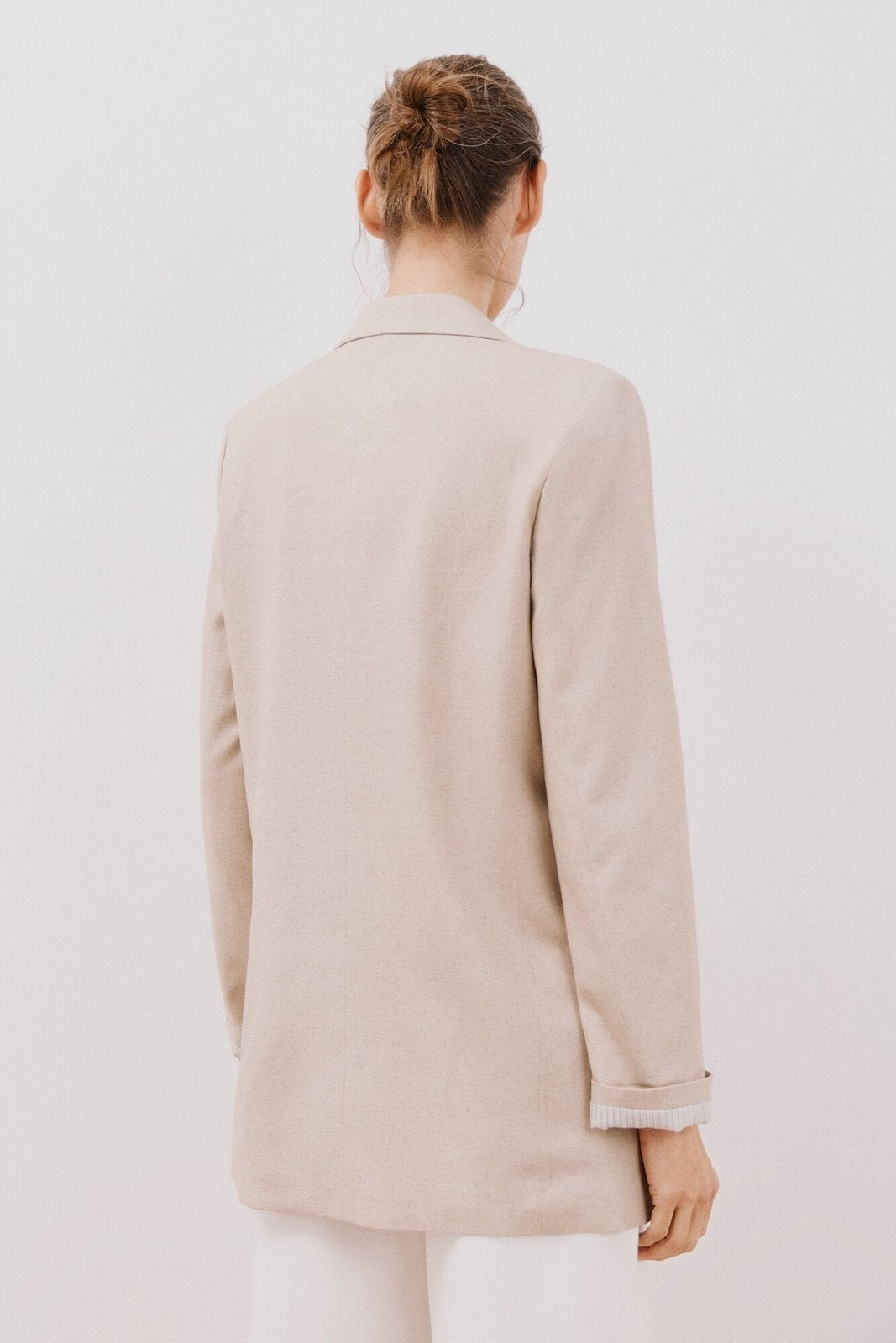 Cortefiel Long Blazer With Linen - Sand 2 Shaws Department Stores