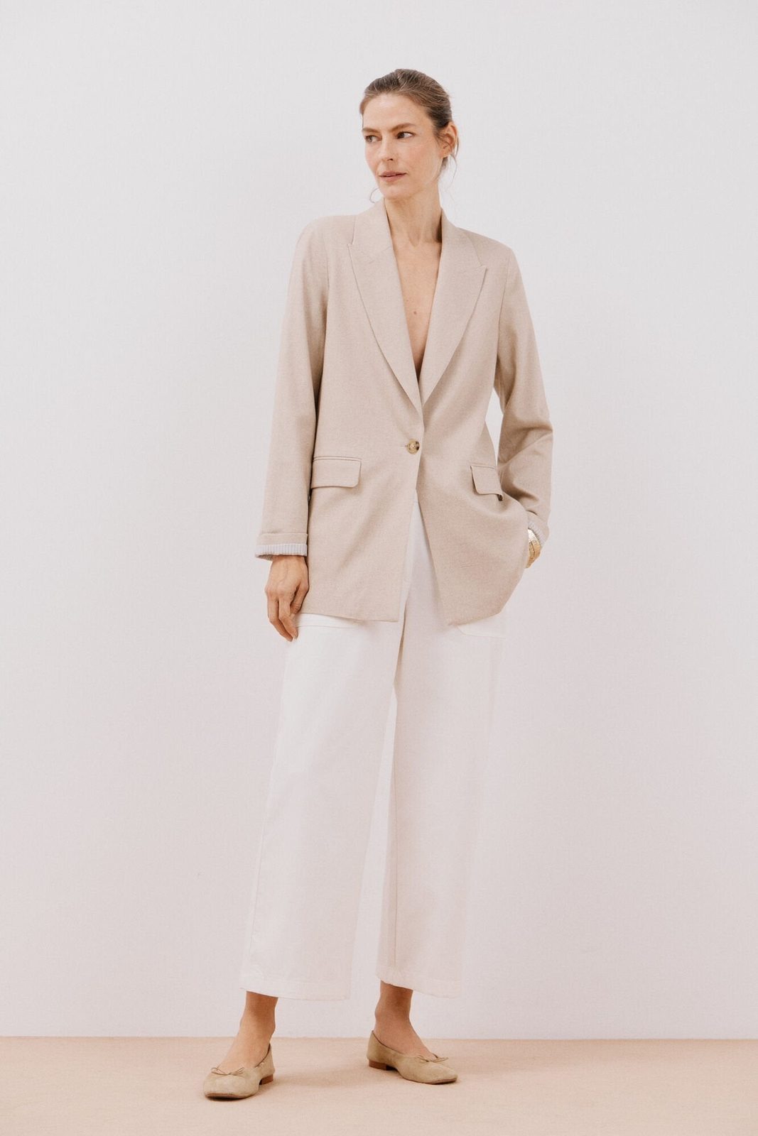 Cortefiel Long Blazer With Linen - Sand 6 Shaws Department Stores