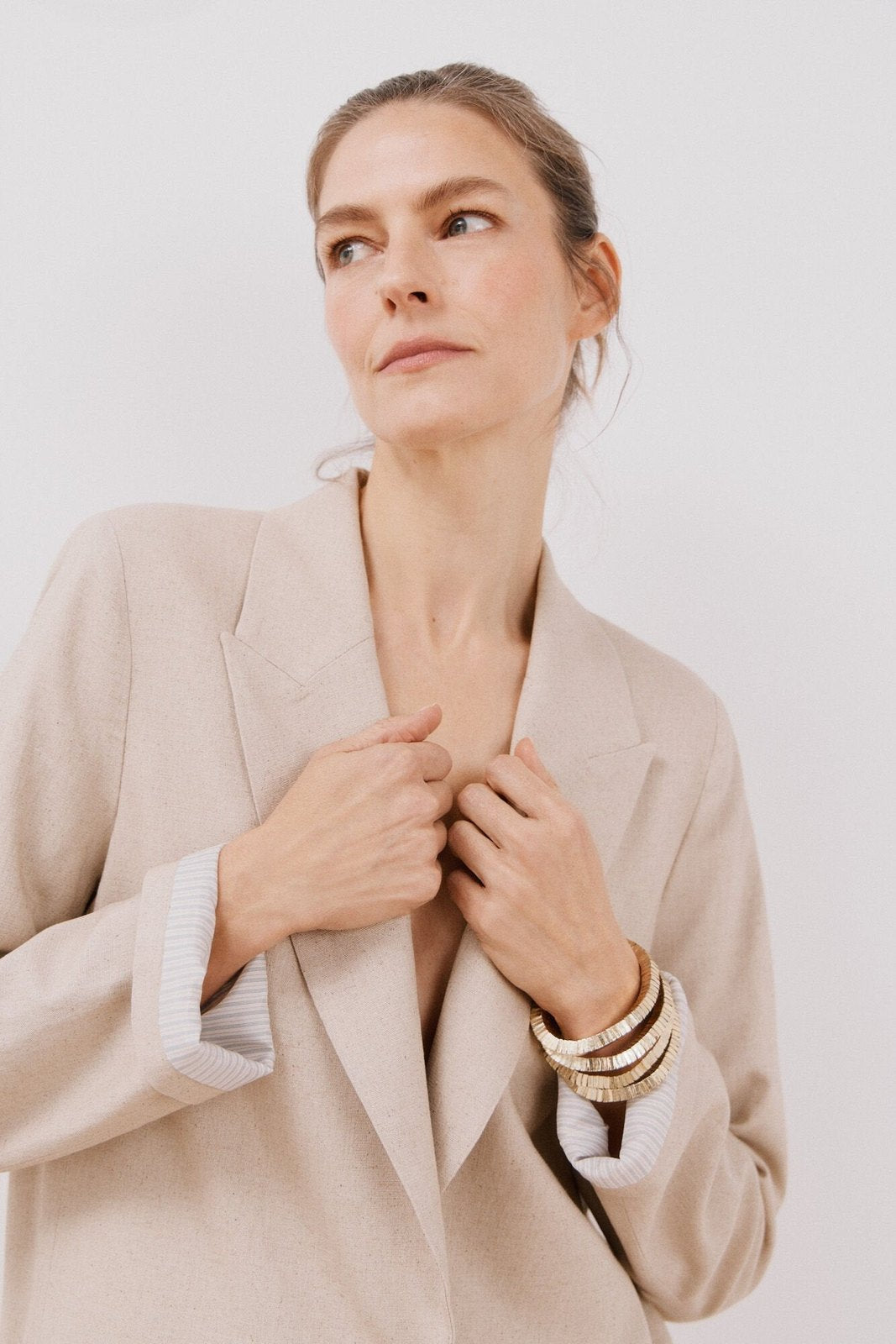 Cortefiel Long Blazer With Linen - Sand 4 Shaws Department Stores