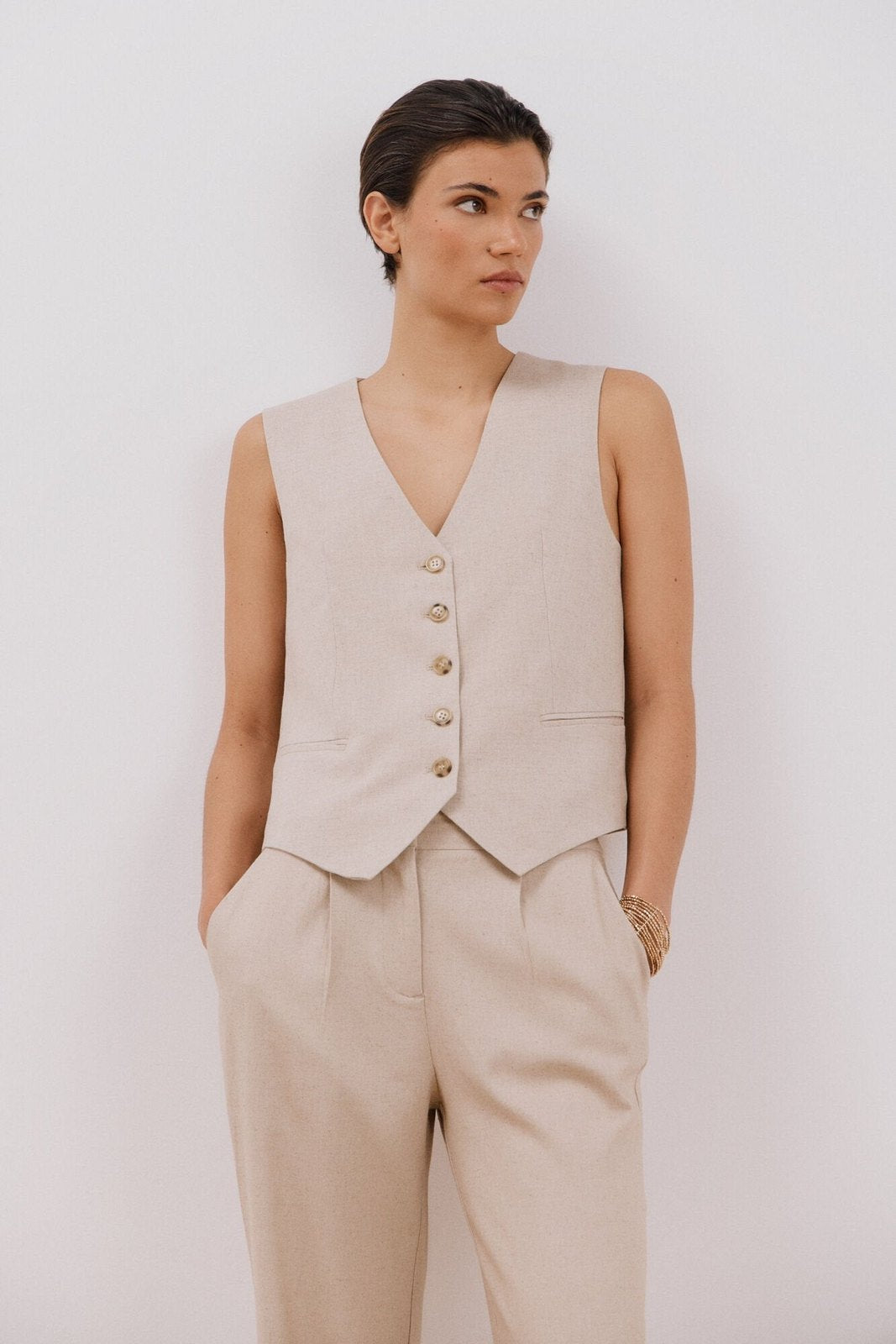 Cortefiel Open Vest With Sleeveless Sleeve - Sand 1 Shaws Department Stores