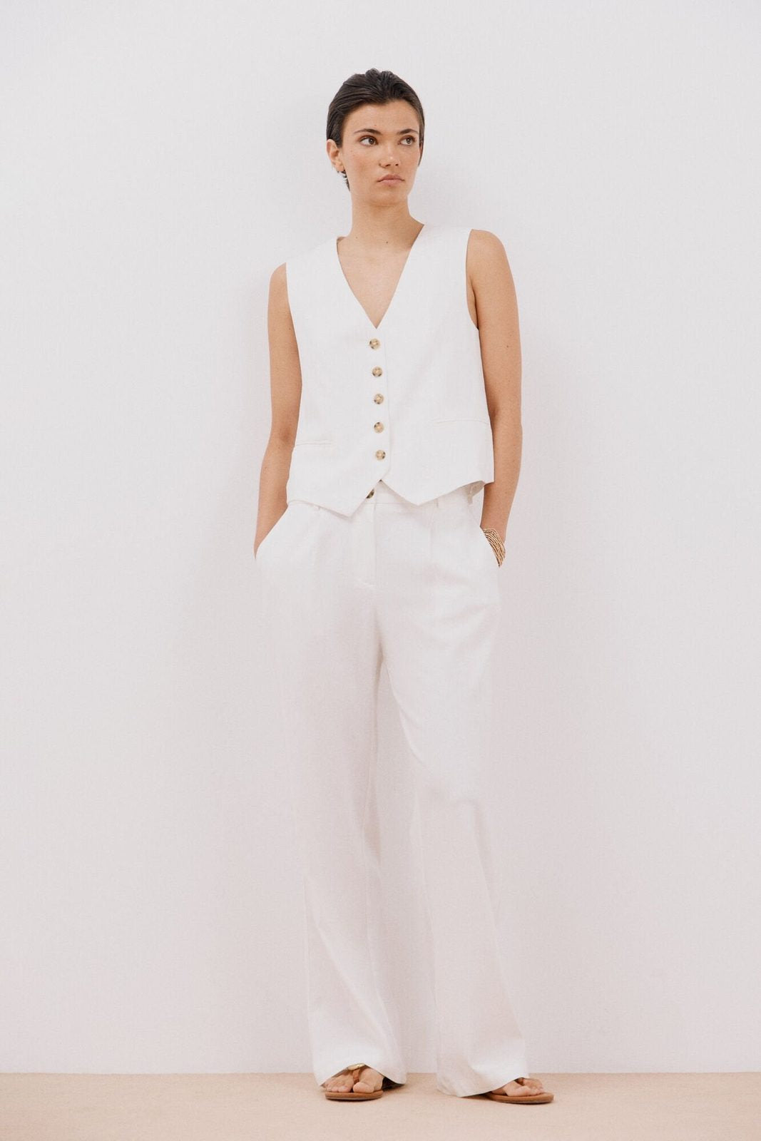 Cortefiel Open Vest With Sleeveless Sleeve - White 5 Shaws Department Stores