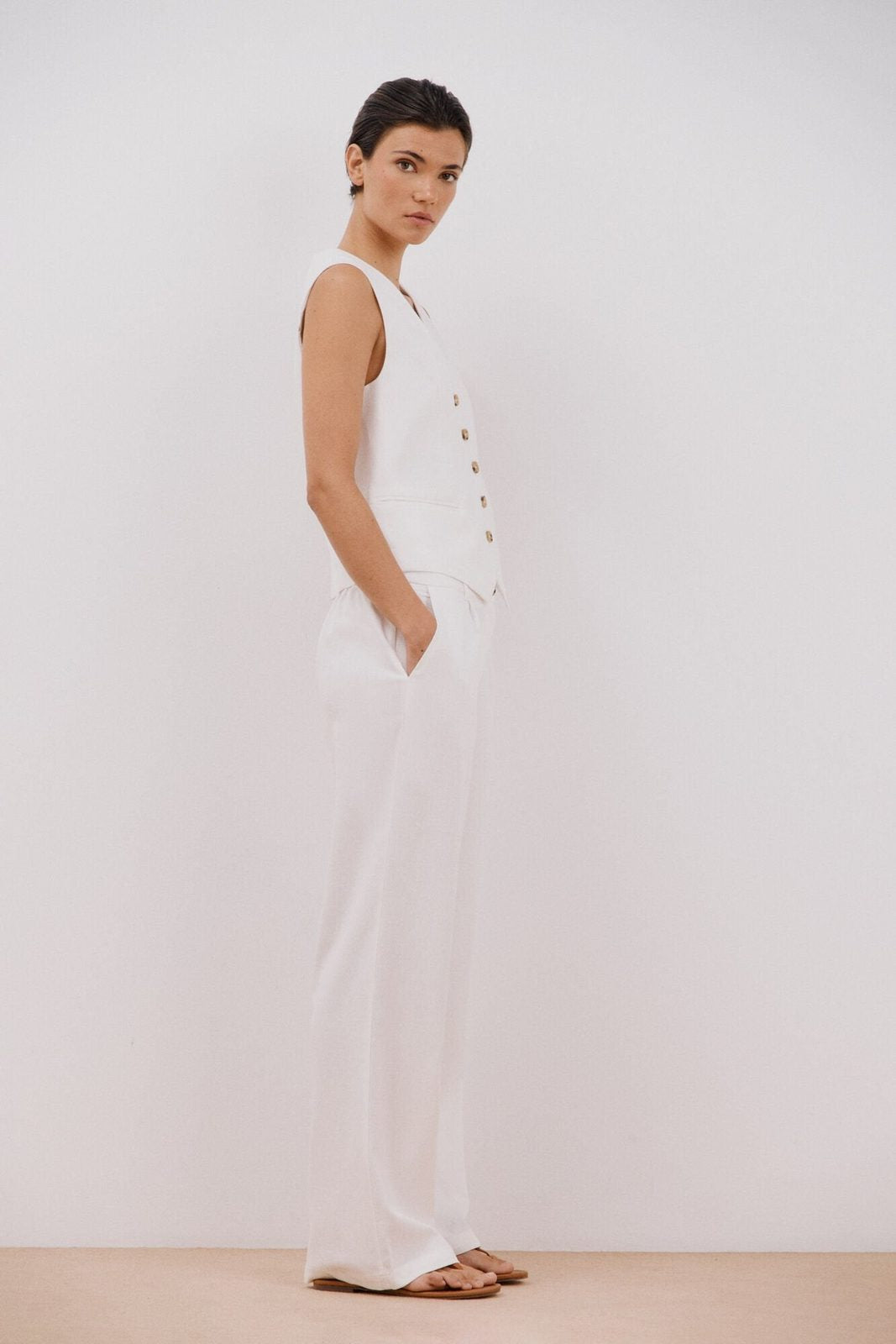 Cortefiel Open Vest With Sleeveless Sleeve - White 4 Shaws Department Stores