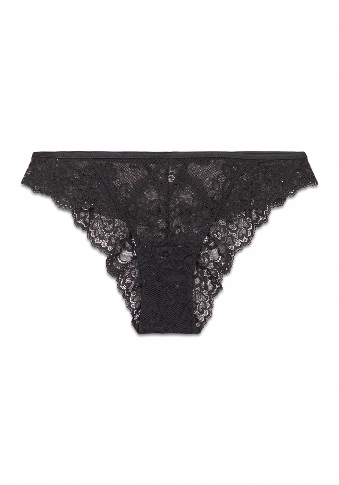 Classic Black Shimmering Lace Panty - Black