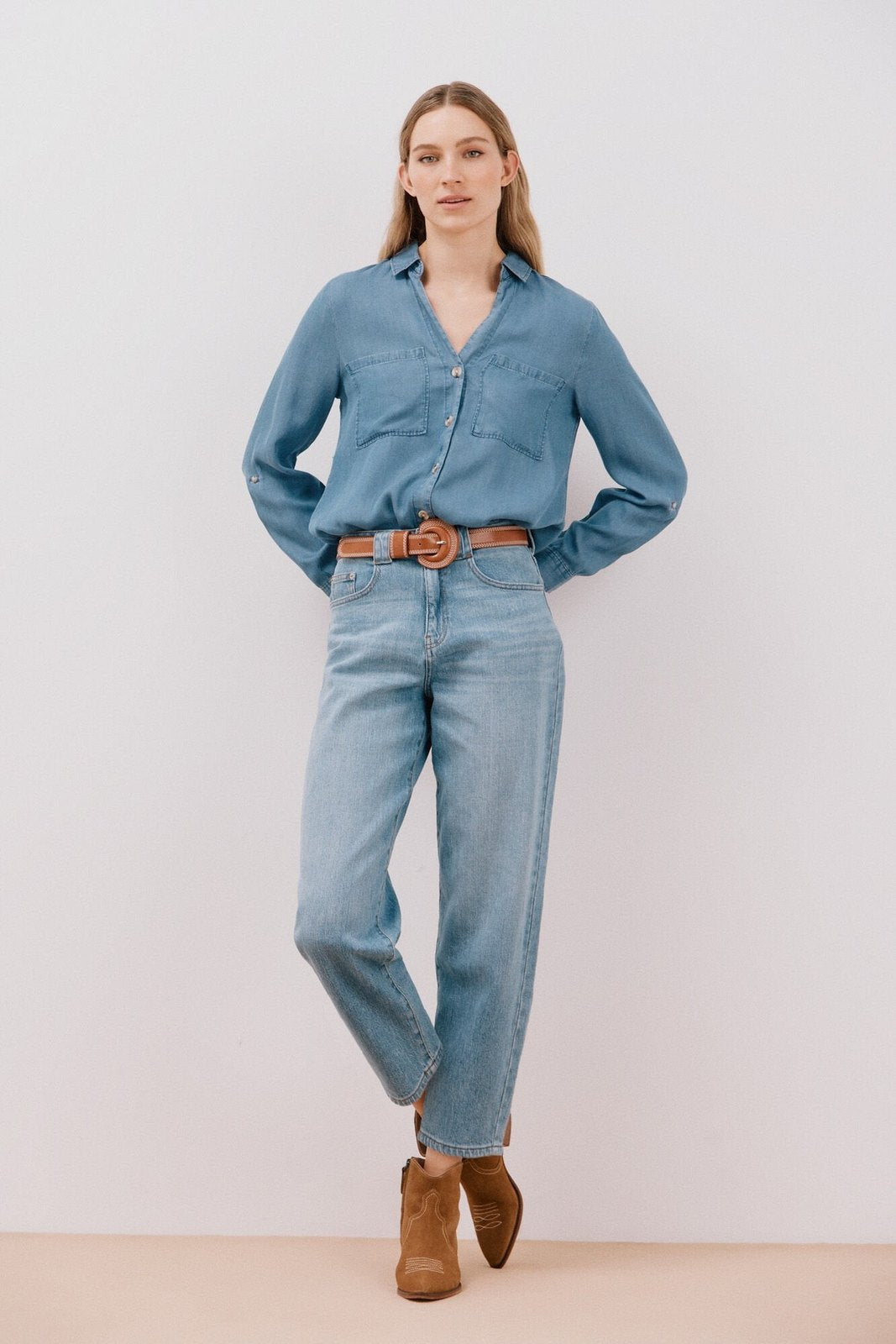 Cortefiel Tencel Denim Shirt - Medium Blue 5 Shaws Department Stores