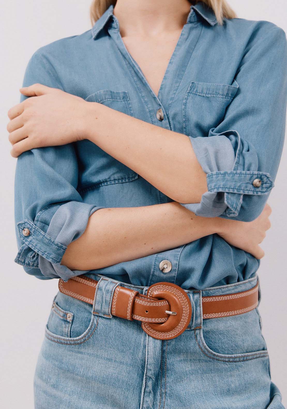 Cortefiel Tencel Denim Shirt - Medium Blue 4 Shaws Department Stores