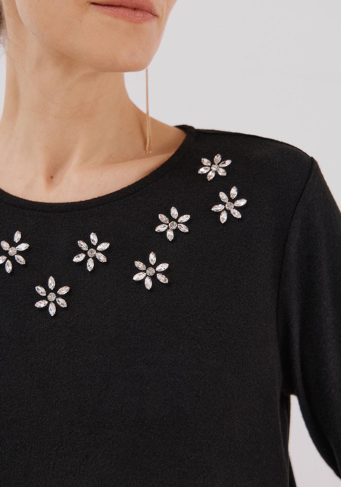 Rhinestone Detail T-Shirt - Black