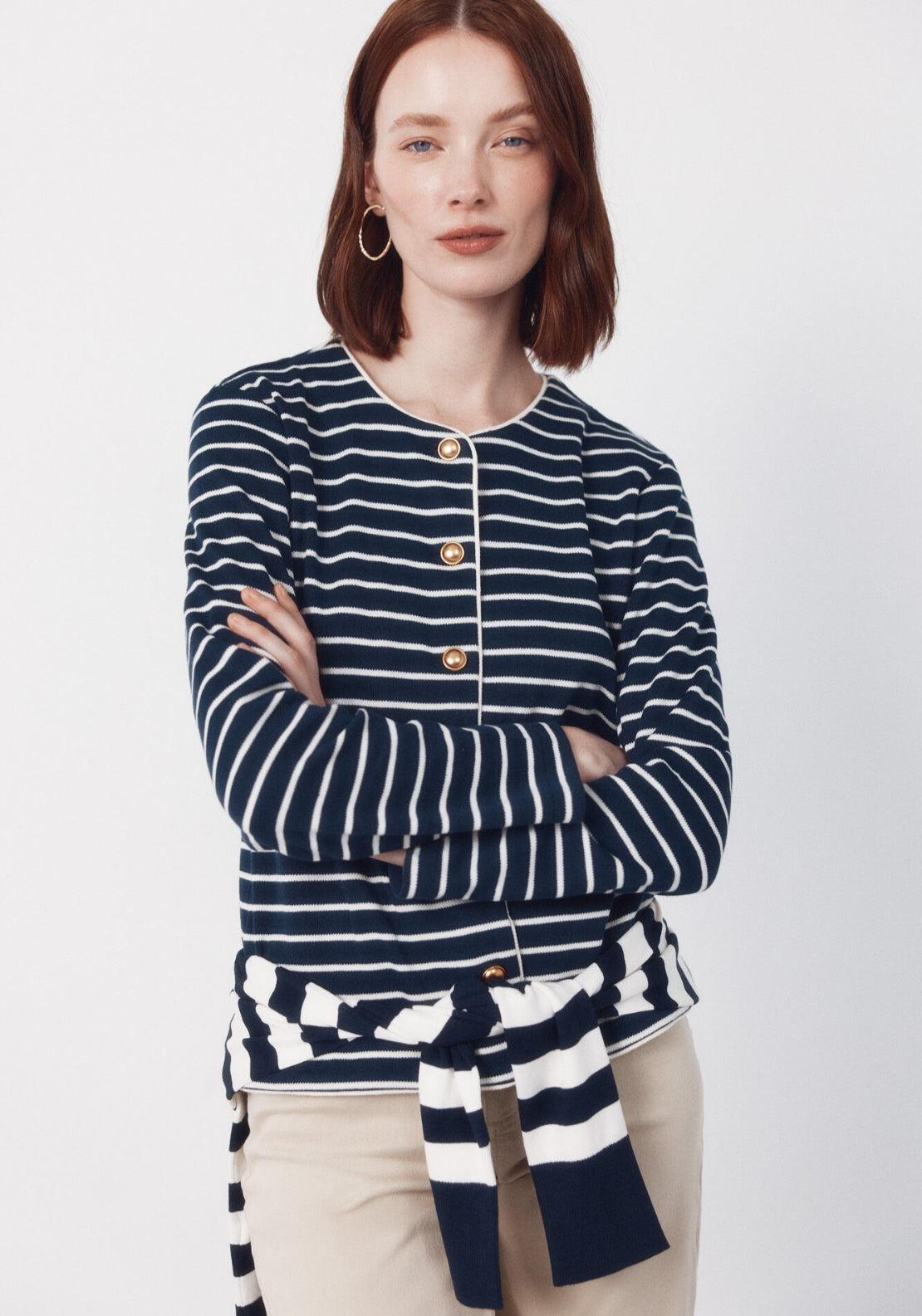 Cortefiel Rebecca Piping Contrast Cardigan - Blue 5 Shaws Department Stores