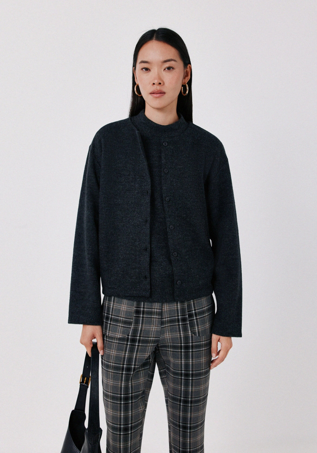 Cropped Knit Bolero - Charcoal Grey