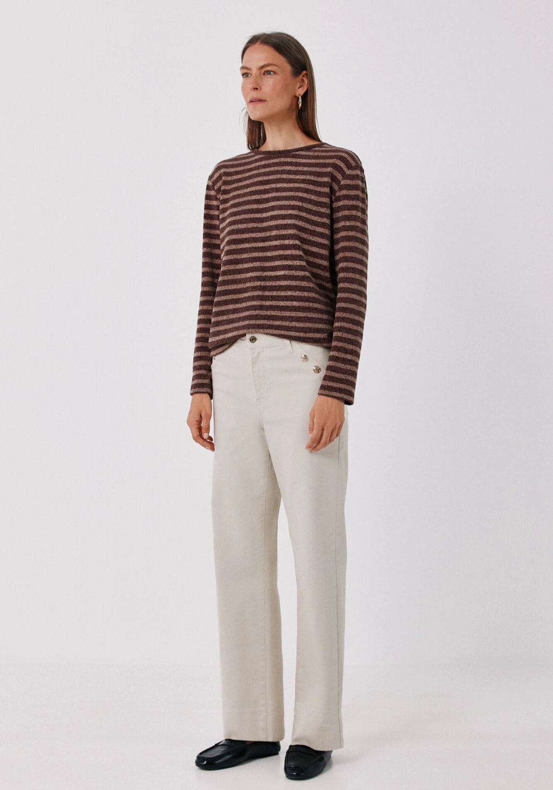 Soft Chenille Crew Neck Top - Brown Print