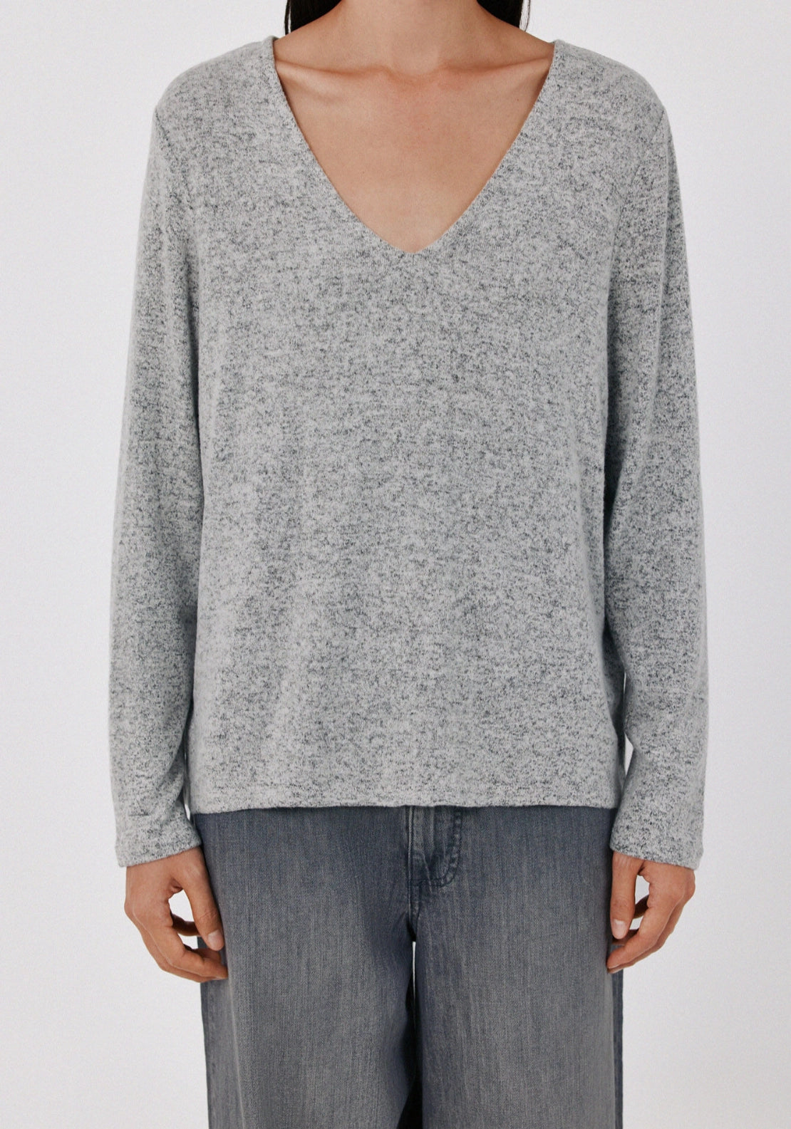 Warm V-Neck Sweater - Medium Grey