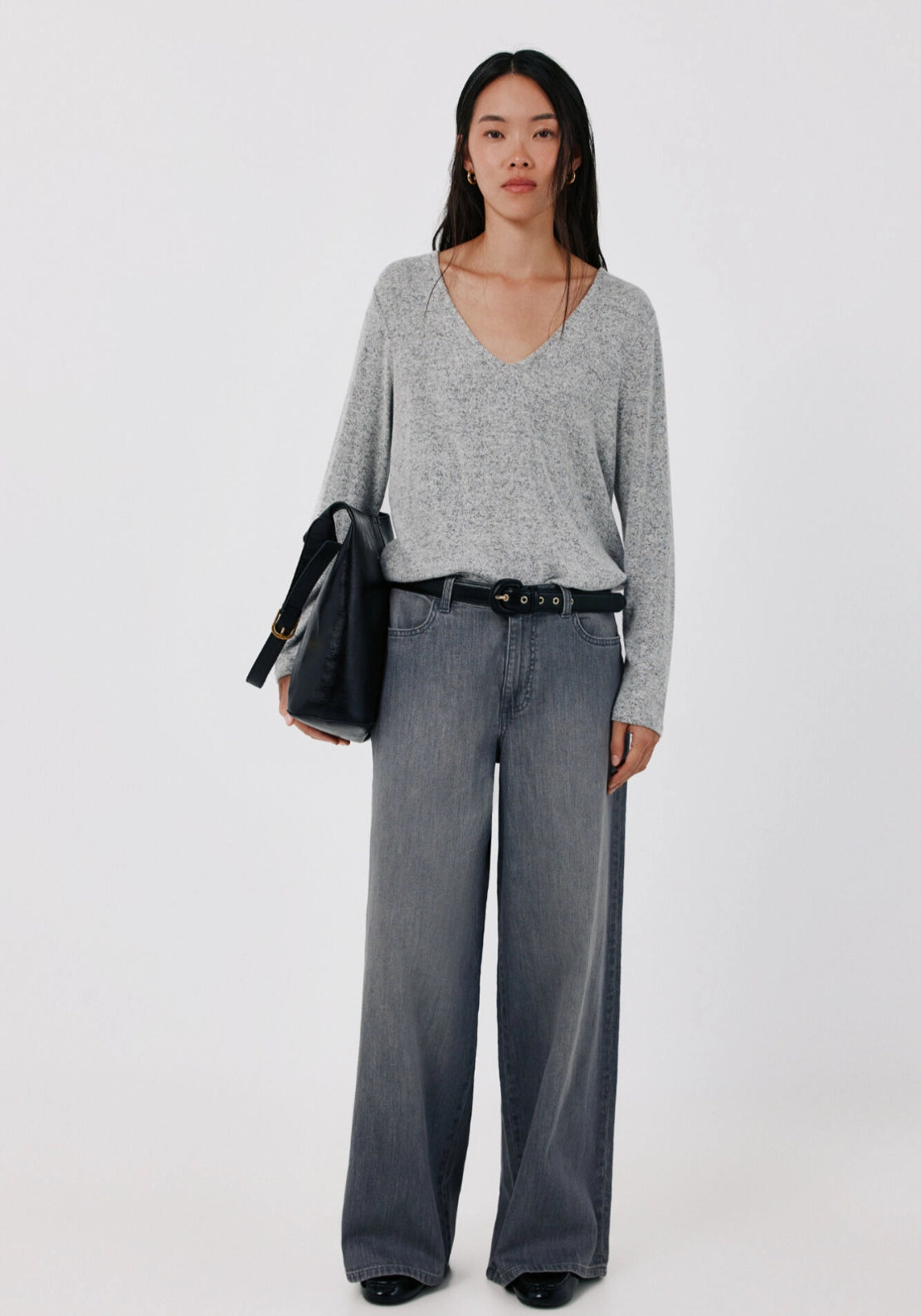 Warm V-Neck Sweater - Medium Grey