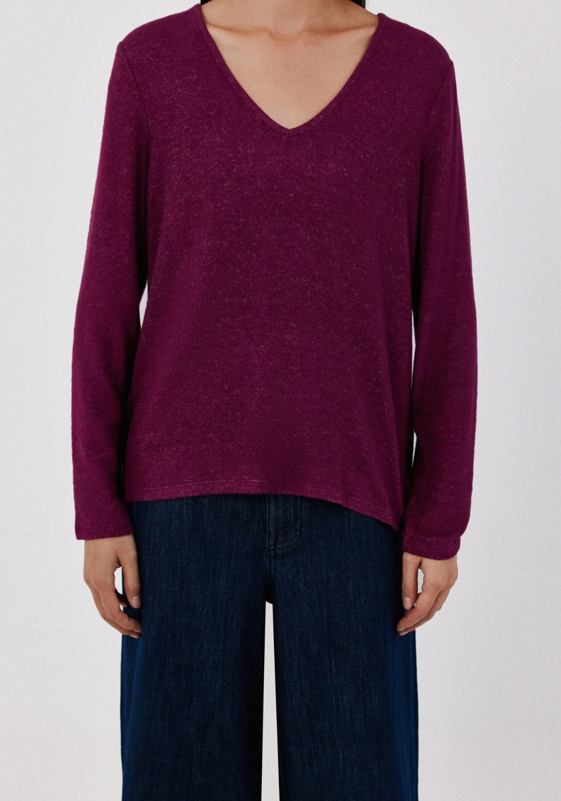 Warm V-Neck Sweater - Wine
