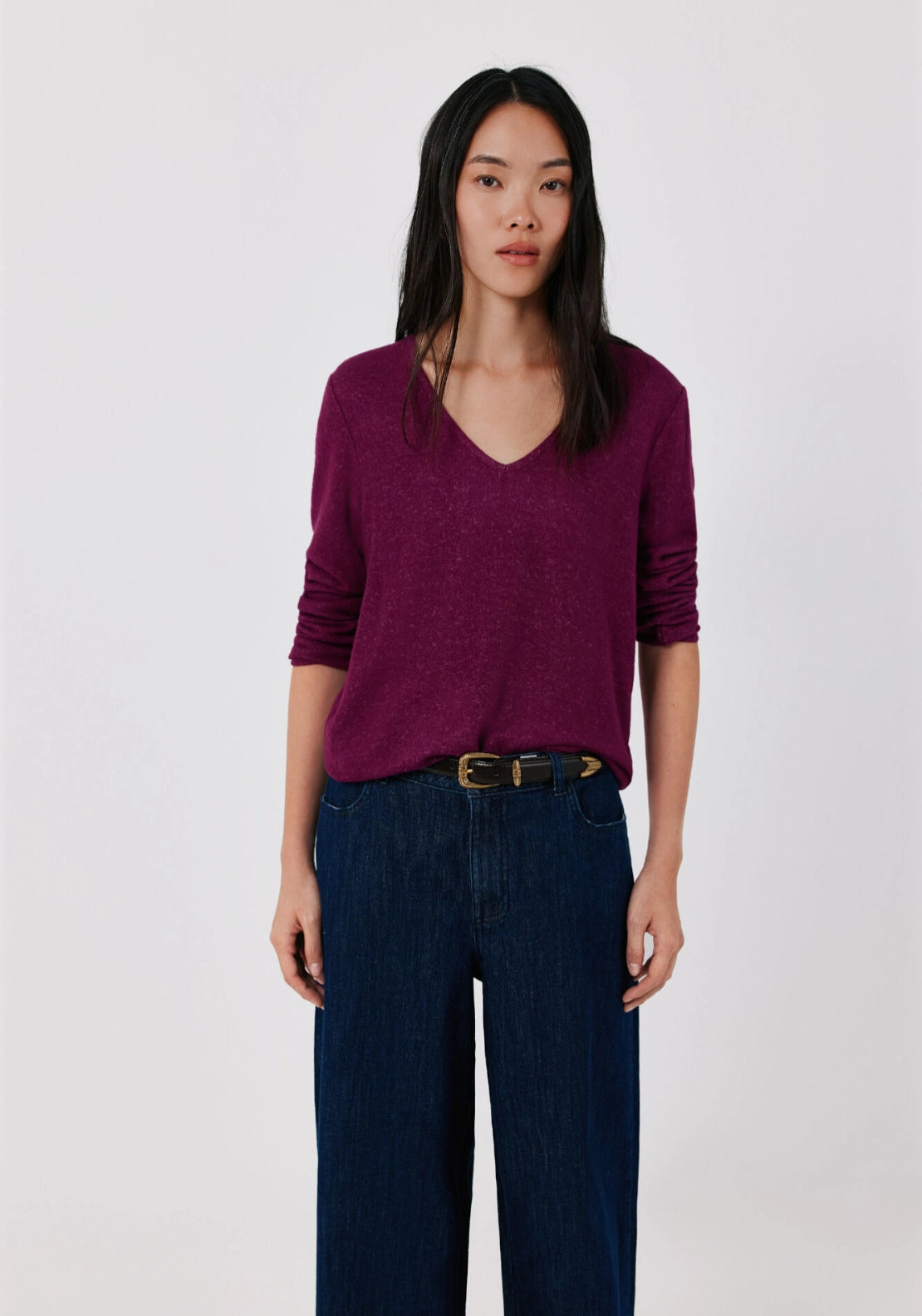 Warm V-Neck Sweater - Wine