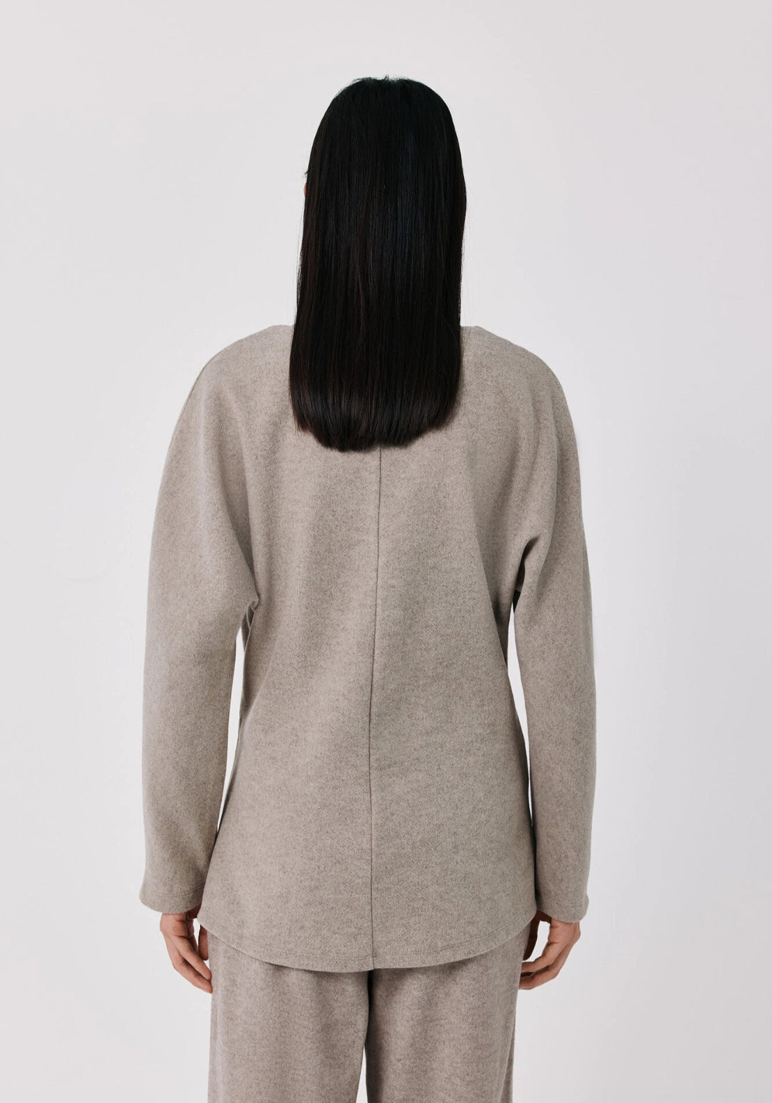 Fitted V Neck Long Sleeve Top - Beige