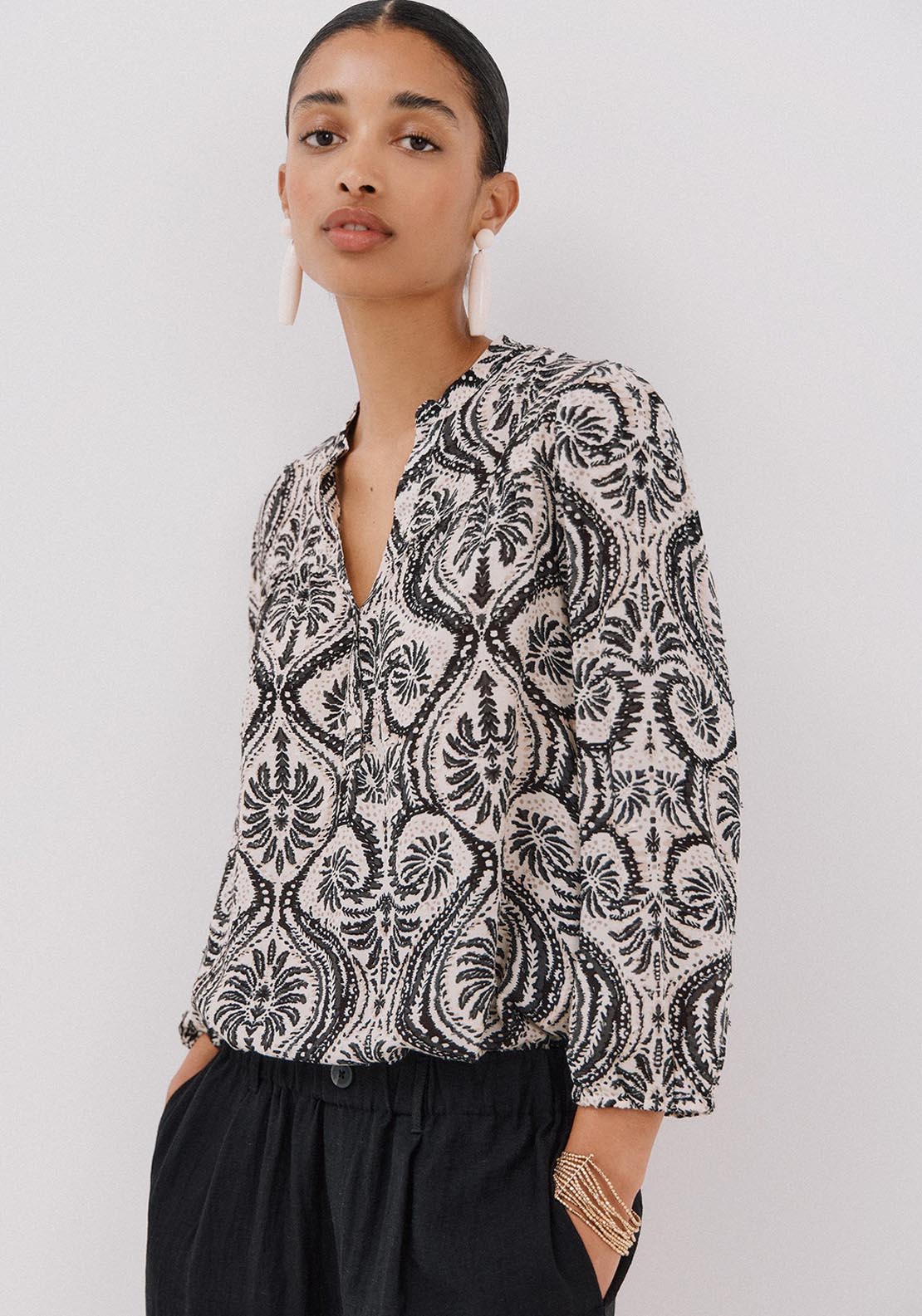 Cortefiel Plumetti Blouse - Grey 3 Shaws Department Stores