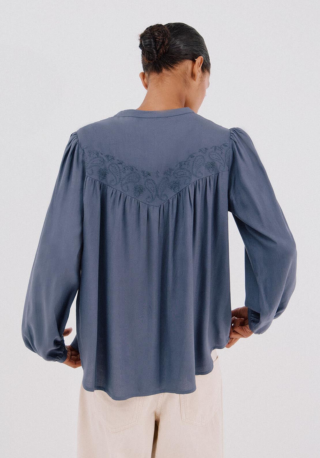 Cortefiel Blouse With Embroidered Detail - Blue 2 Shaws Department Stores